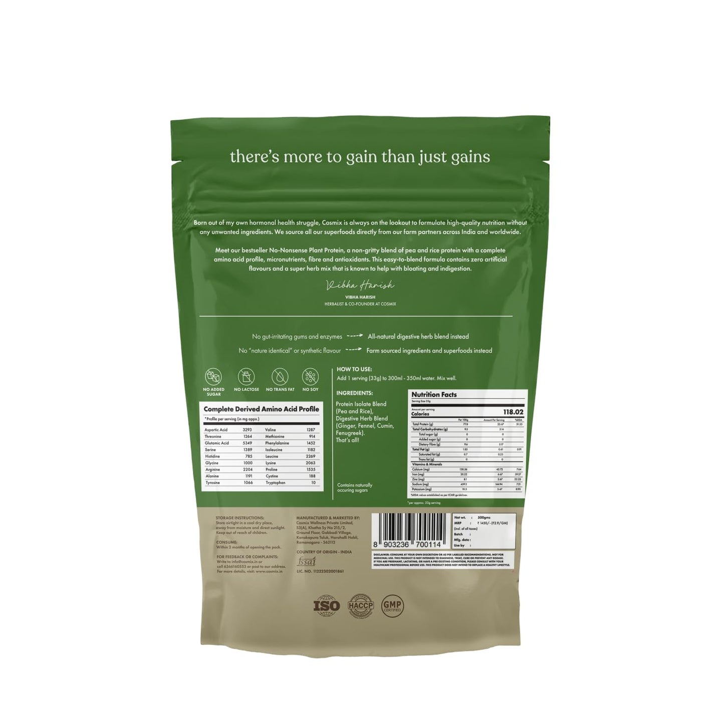 cosmix No-Nonsense Plant Protein, 25g Organic Brown Rice & Pea Isolate, Plant Based, Vegan, Gluten/Dairy Free, Sugar Free, Classic Unflavoured, 1.1lb (1pk, 13 Servings) - Medaid International