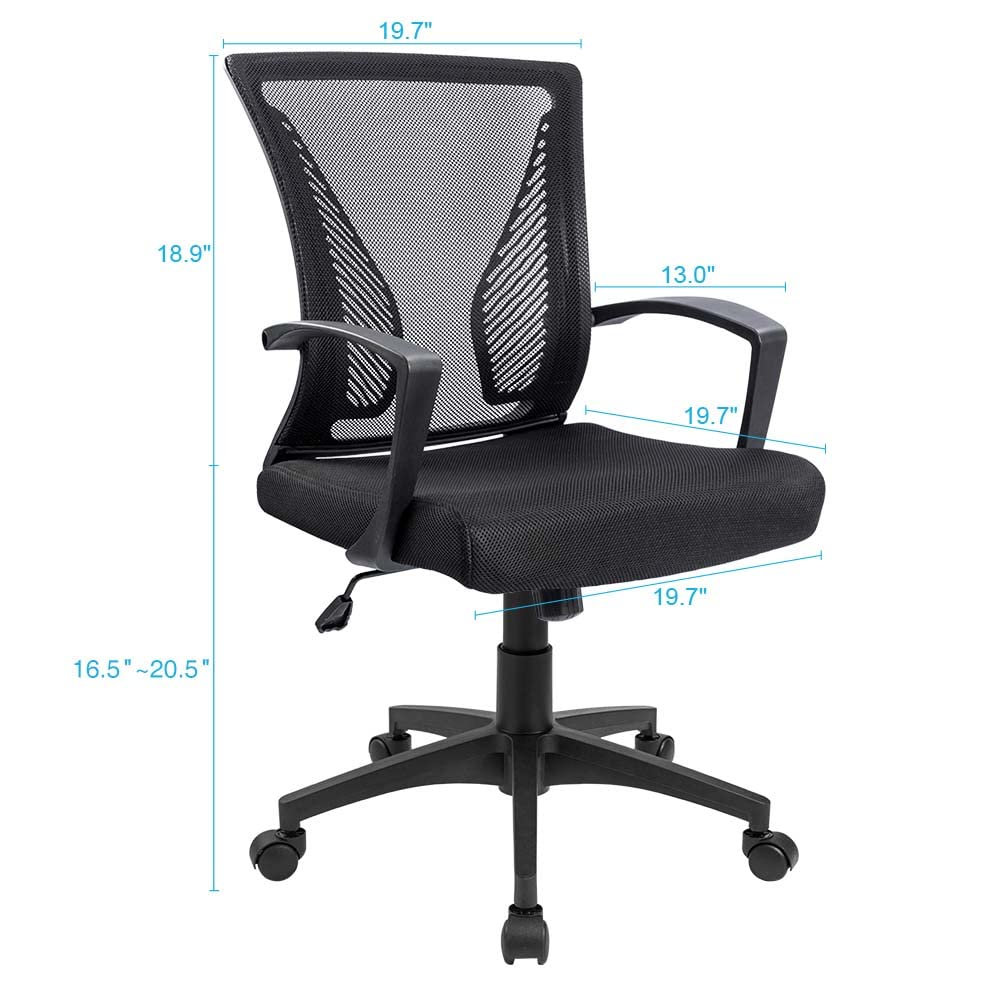 Furmax Office Chair Ergonomic Computer Desk Mesh Chair Mid Back Swivel Lumbar Support with Armrest (1, Black) - Medaid International