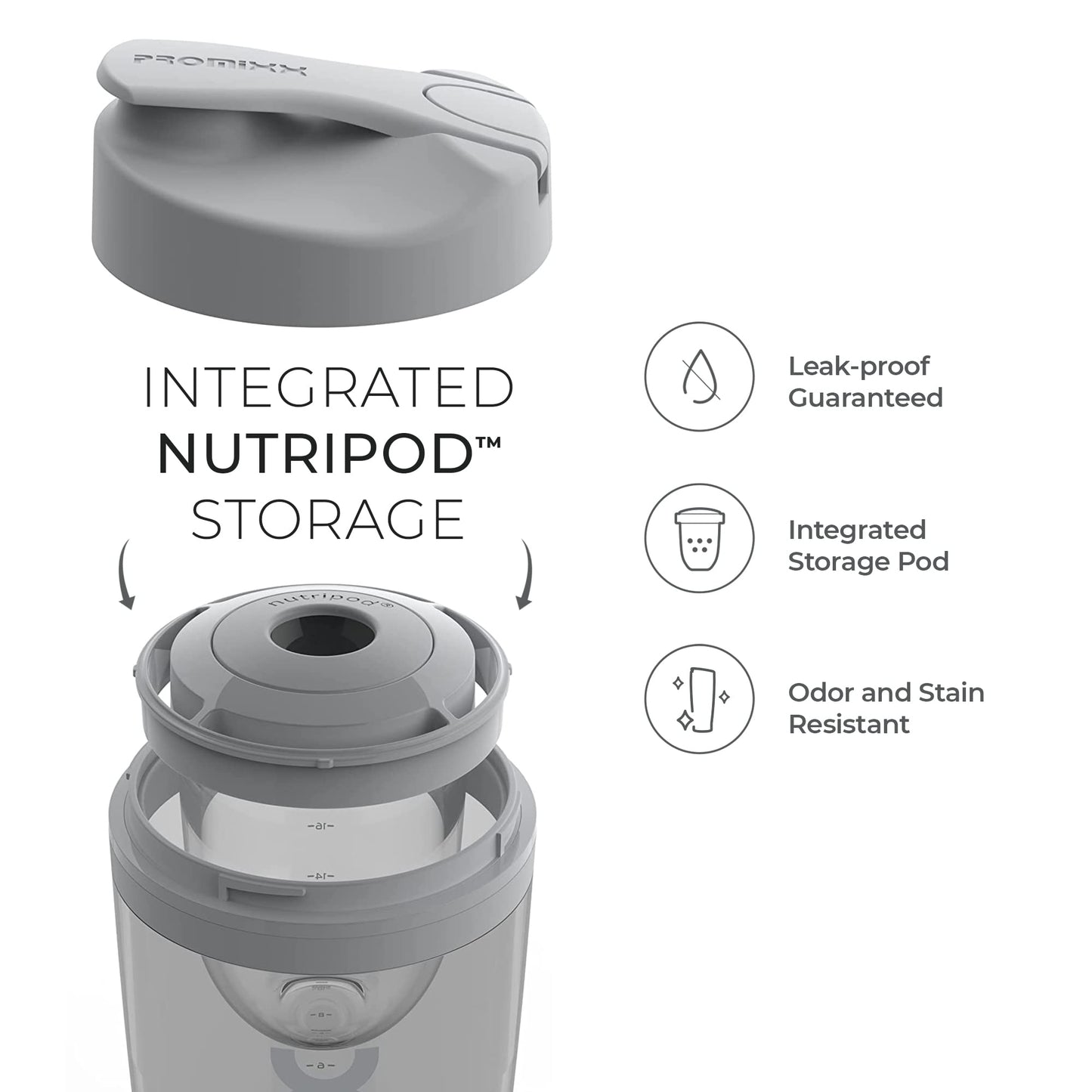 Promixx Pro Shaker Bottle | Rechargeable, Powerful for Smooth Protein Shakes | includes Supplement Storage - BPA Free | 20oz Cup (Graphite Gray) - Medaid International