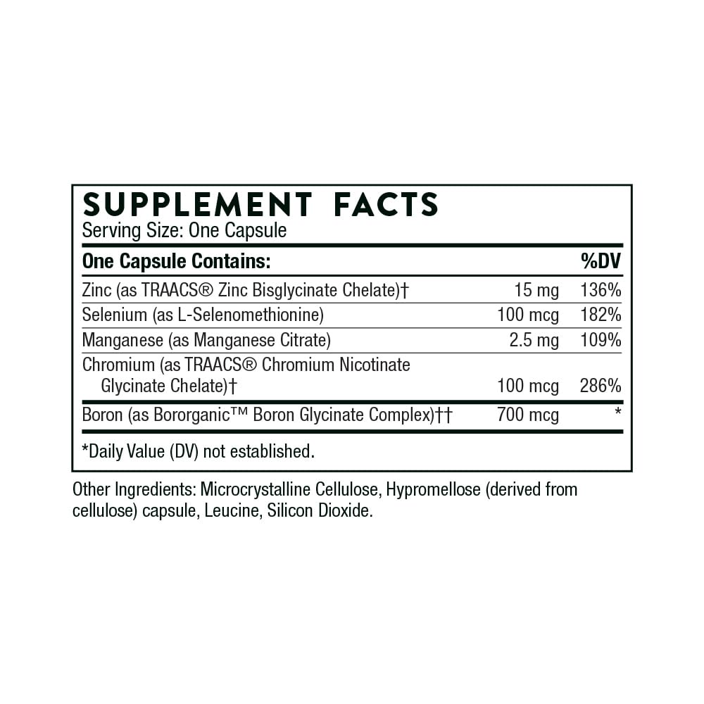 THORNE - Trace Minerals - Dietary Supplement with Zinc, Boron & Selenium - Chelated Forms - Comprehensive Formula - 90 Capsules - Medaid International