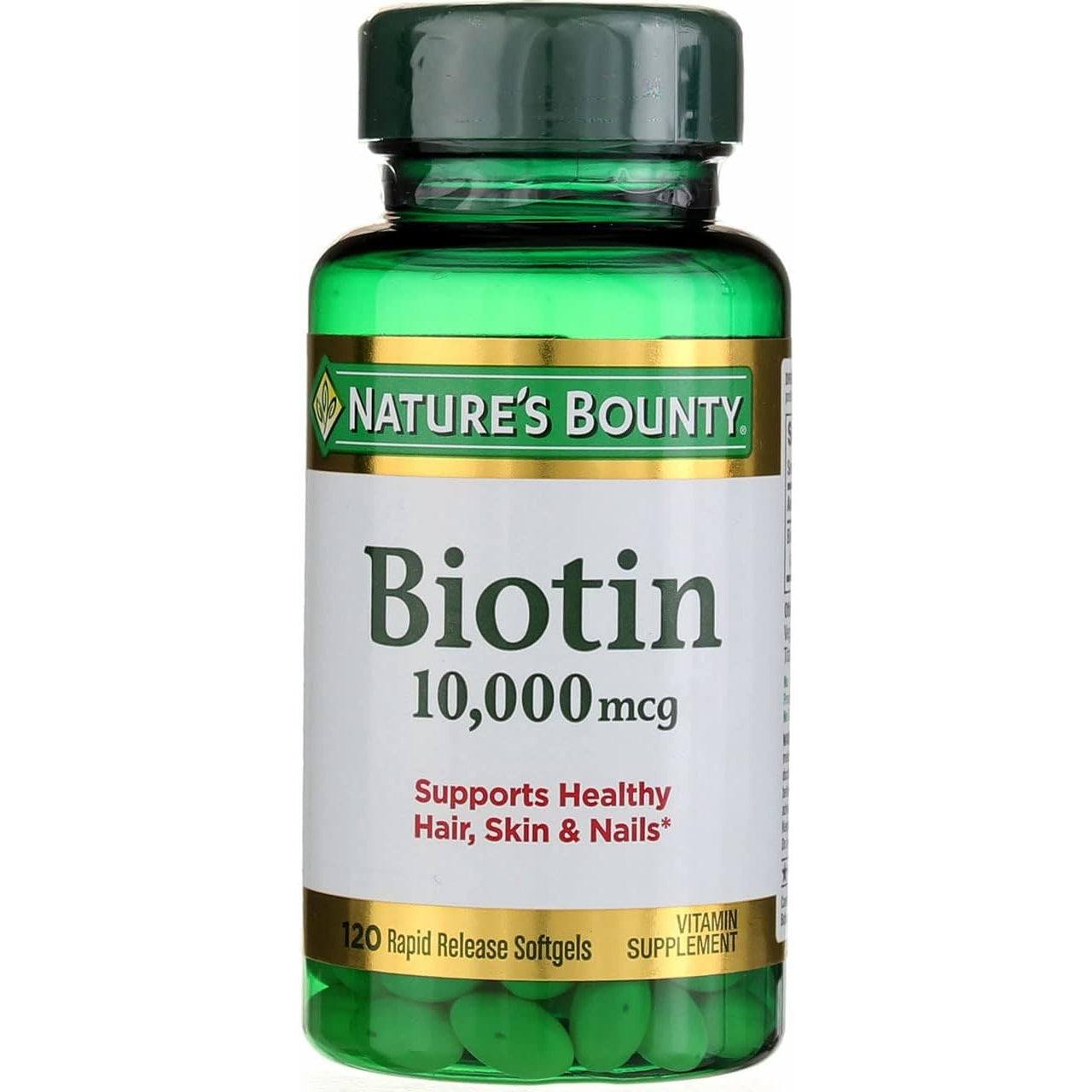 Nature's Bounty Biotin, Supports Healthy Hair, Skin and Nails, 10,000 mcg, Rapid Release Softgels, 180 Ct - Medaid International