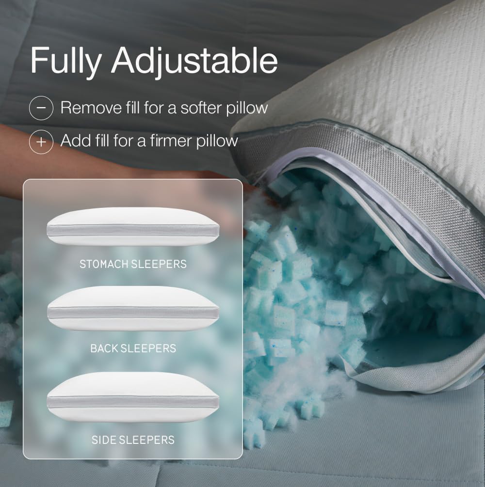 Coop Home Goods Cool+ Adjustable Pillow, King Size Plus Shaped Memory Foam Pillows with Cooling Gel, Back, Neck Support, Stomach or Side Sleeper Pillow, CertiPUR-US/GREENGUARD Gold - Medaid International