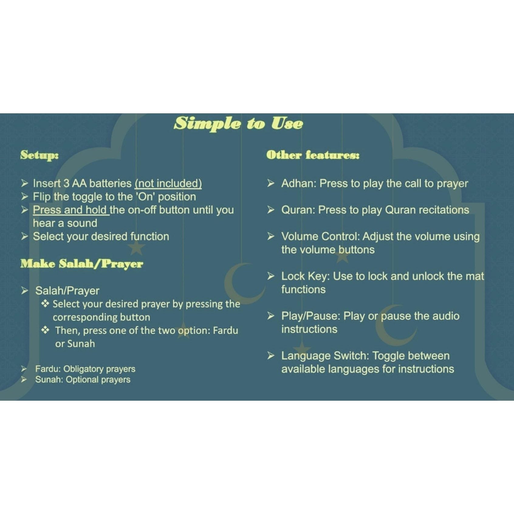 Islamika Electronic Prayer Mat - Smart Interactive Prayer Rug - Ideal for New Converts and Those Learning or Perfecting Their Prayer - Comes with Islamic Prayer Beads (R Green) - Medaid International