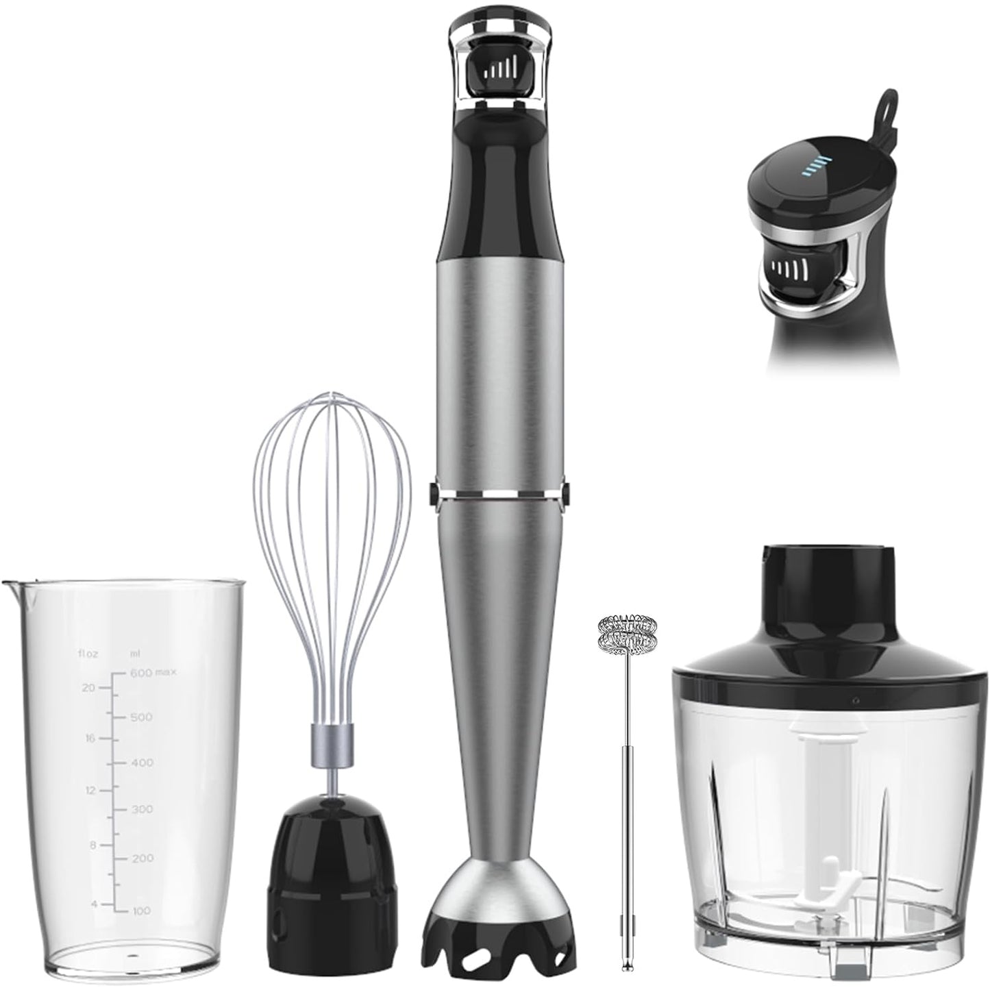 Immersion Blender Handheld Corded Hand Blender 1100W, Trigger Variable Speed 5 in 1 Stick Blender, Emulsion Blender Handheld with Chopper, Whisk and Frother for Soup, Puree Baby Food and Smoothies - Medaid International