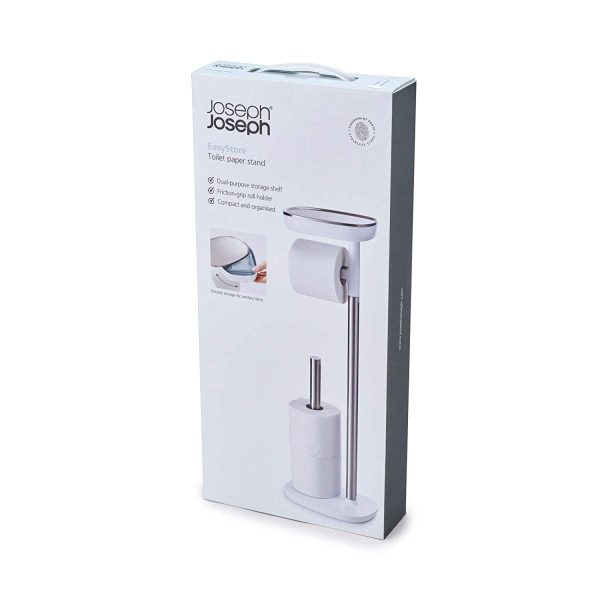 Joseph Joseph EasyStore Butler Toilet Paper Holder Stand and Spare Roll Storage with Shelf and Drawer, Stainless Steel - Medaid International