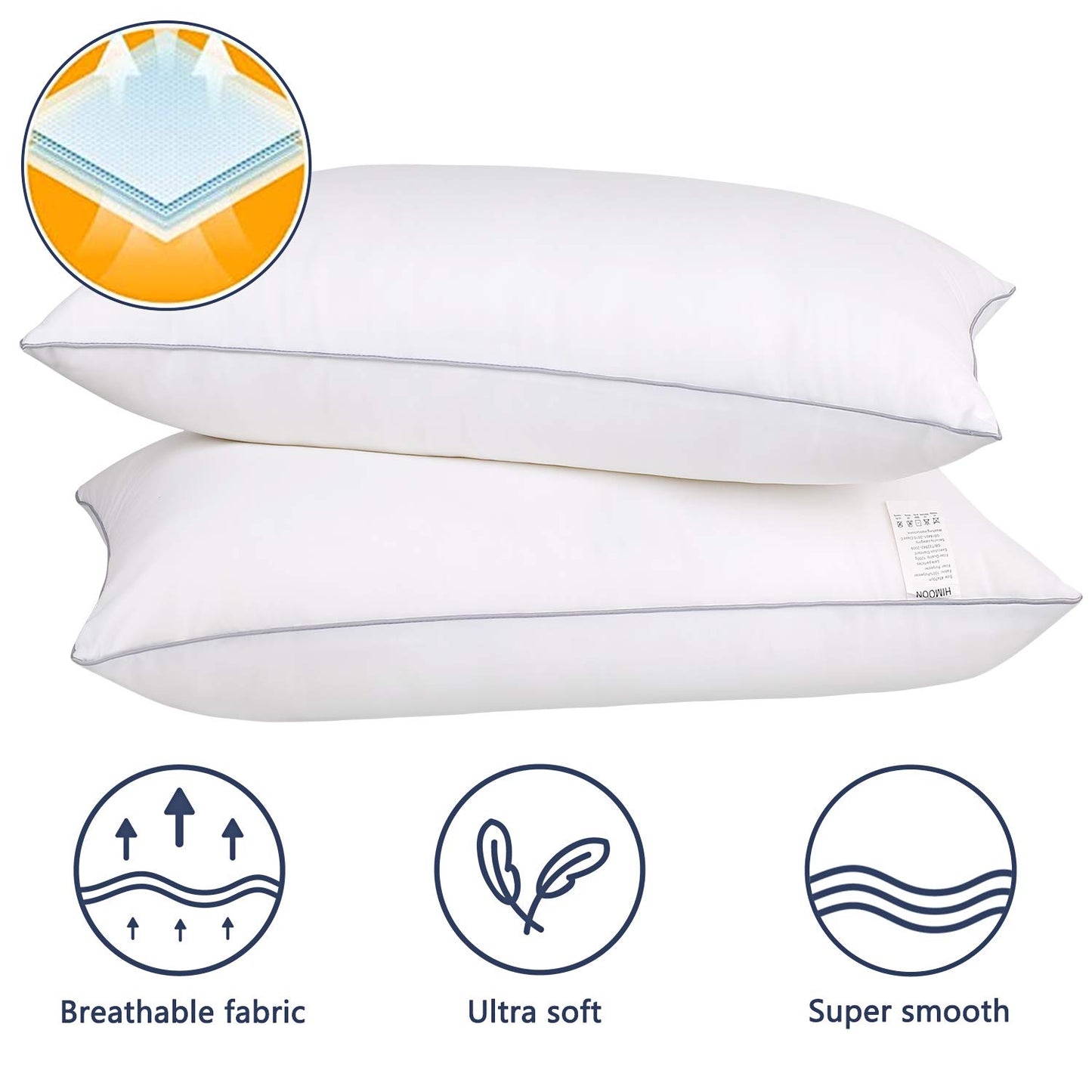 HIMOON Bed Pillows for Sleeping 2 Pack,Standard Size Cooling Pillows Set of 2,Top-end Microfiber Cover for Side Stomach Back Sleepers - Medaid International