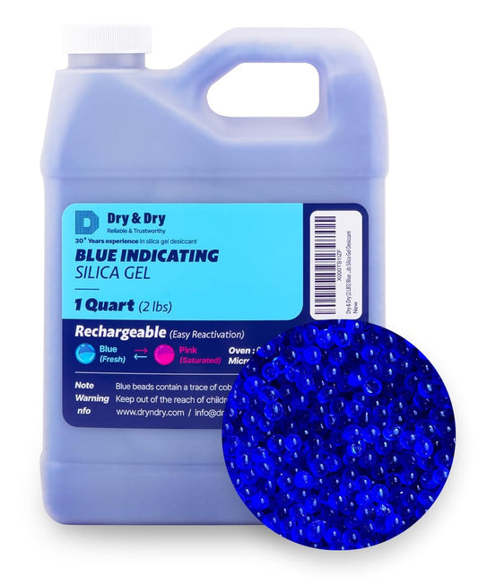 Dry & Dry Blue Indicating Silica Gel Beads Desiccants (Industry Standard 3-5 mm) - Reusable Desiccant Beads Silica Beads(Blue to Pink) - 2 lbs - Medaid International