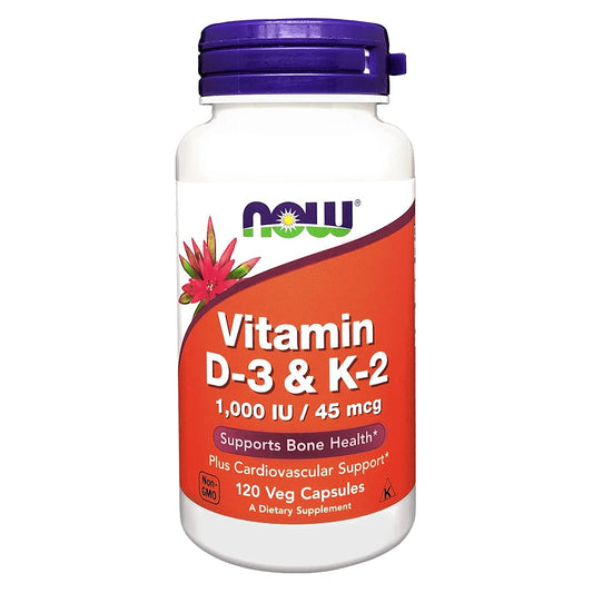 NOW Foods Vitamin D-3 & K-2 - 120 Veg Capsules - Medaid International