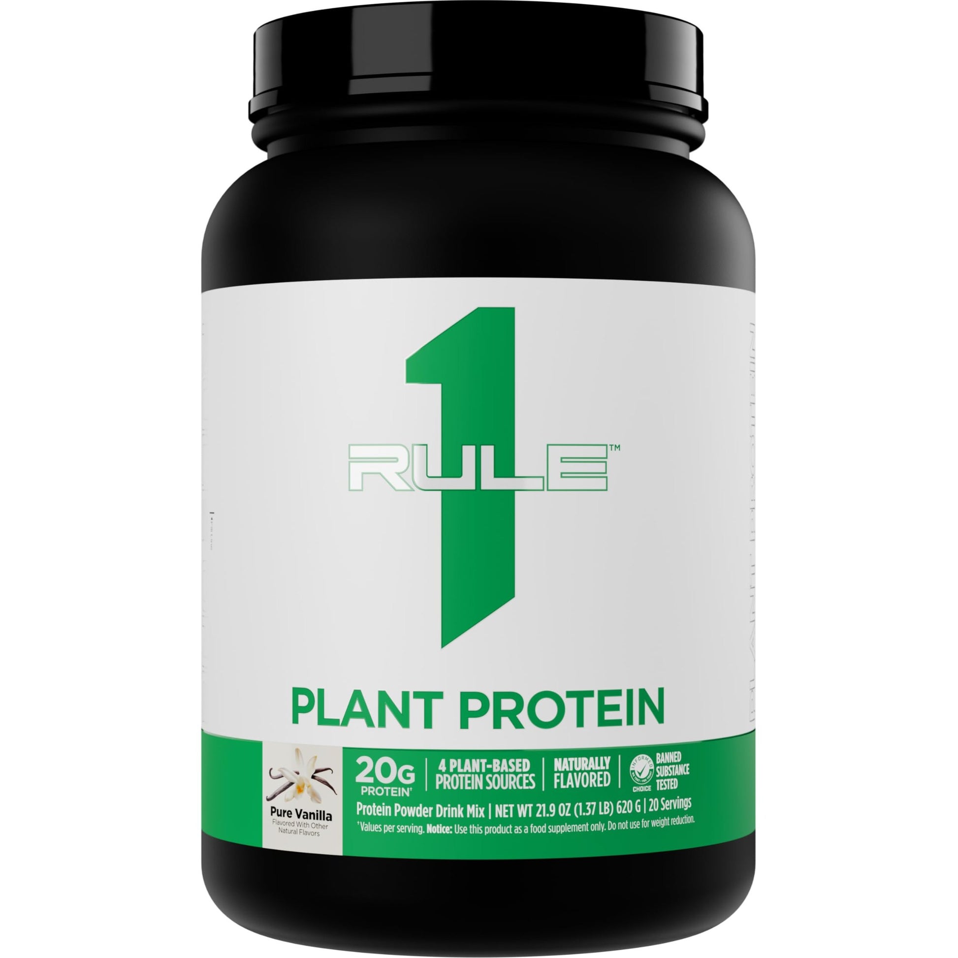 Rule 1 Plant Protein - Vegan, Gluten-Free, Dairy Free, & Soy Free Protein Powder with 20g Protein per Serving (20 Servings, Pure Vanilla) - Medaid International