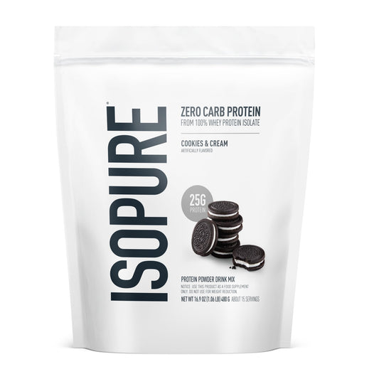Isopure Zero Carb 100% Pure Whey Isolate Protein Powder, Lactose Free, Gluten Free, With Vitamins, Cookies & Cream, 25g Protein Per Serving, 1 Lb, 15 Servings (Packaging May Vary) - Medaid International
