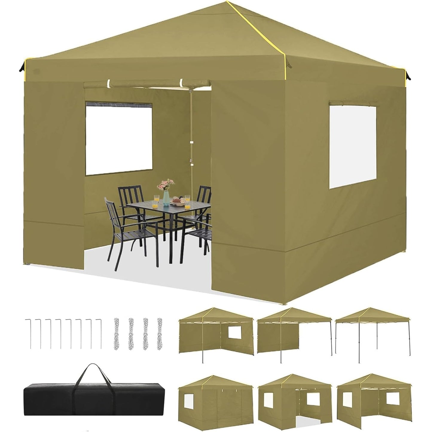 TOOLUCK Canopy Tent, 10x10 Pop Up Canopy Tent with Sidewalls and Roll-up Ventilated Windows with Mosquito net, Ez Outdoor Commercial Instant Gazebo Tent for Party Waterproof with Carrybag - Medaid International
