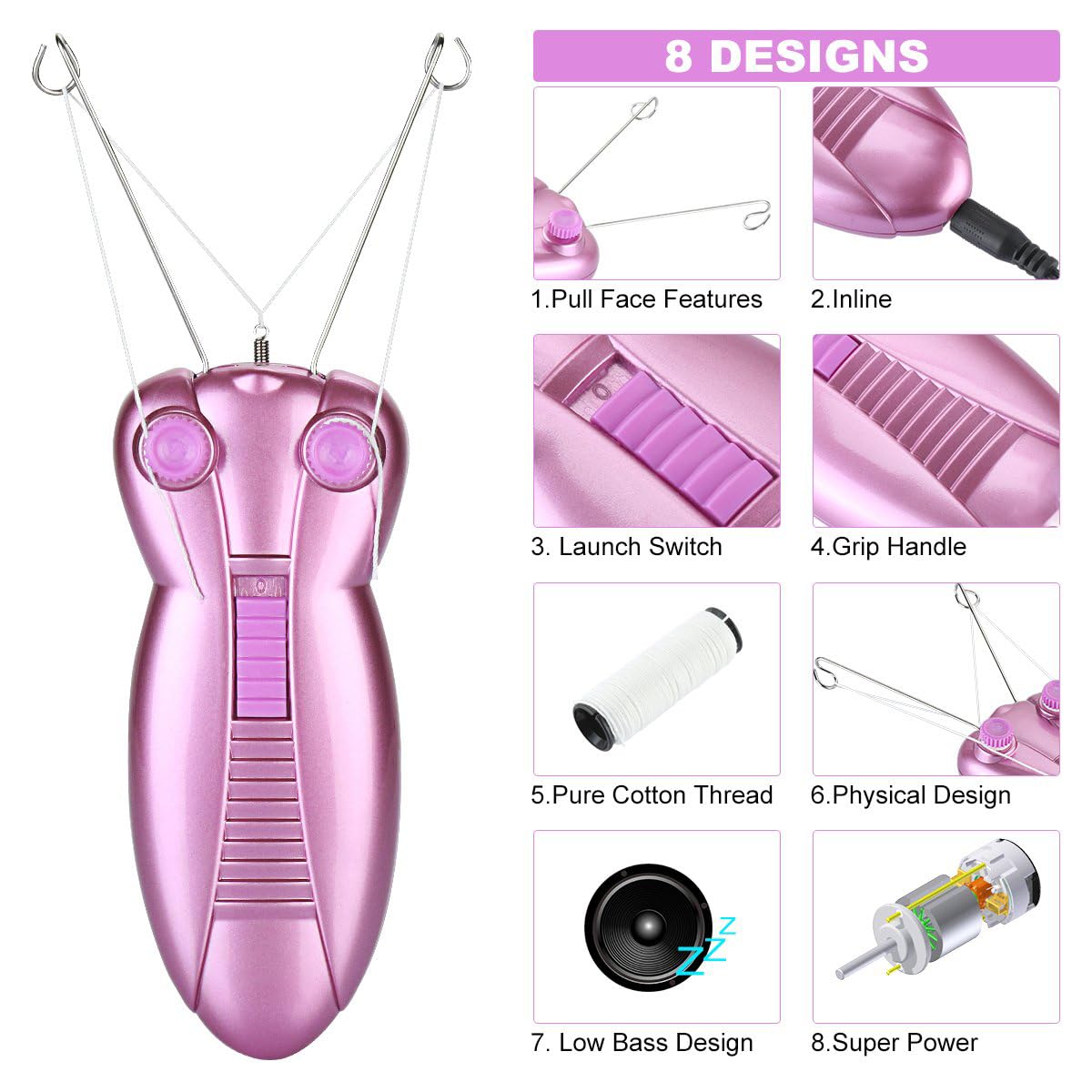 WAYCOM Ladies Facial Hair Remover Electric Women's Beauty Epilator Facial Threading Hair Removal Shaver Face Massager Pull Faces Delicate Device Depilation -Birthday Christmas Day Present(Purple) - Medaid International