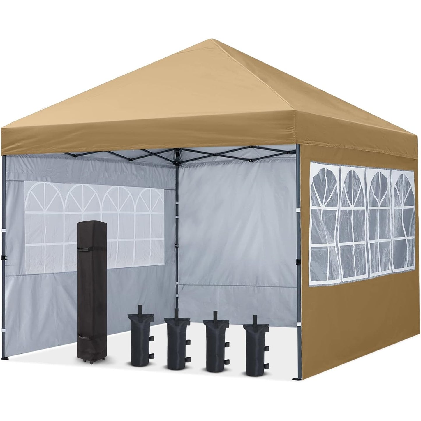 COOSHADE 10X10Ft Pop up Canopy Tent Enclosed Instant Folding Canopy Shelter with Elegant Church Window Outdoor Pavilion Cater Party Wedding BBQ Events Tent(Black) - Medaid International