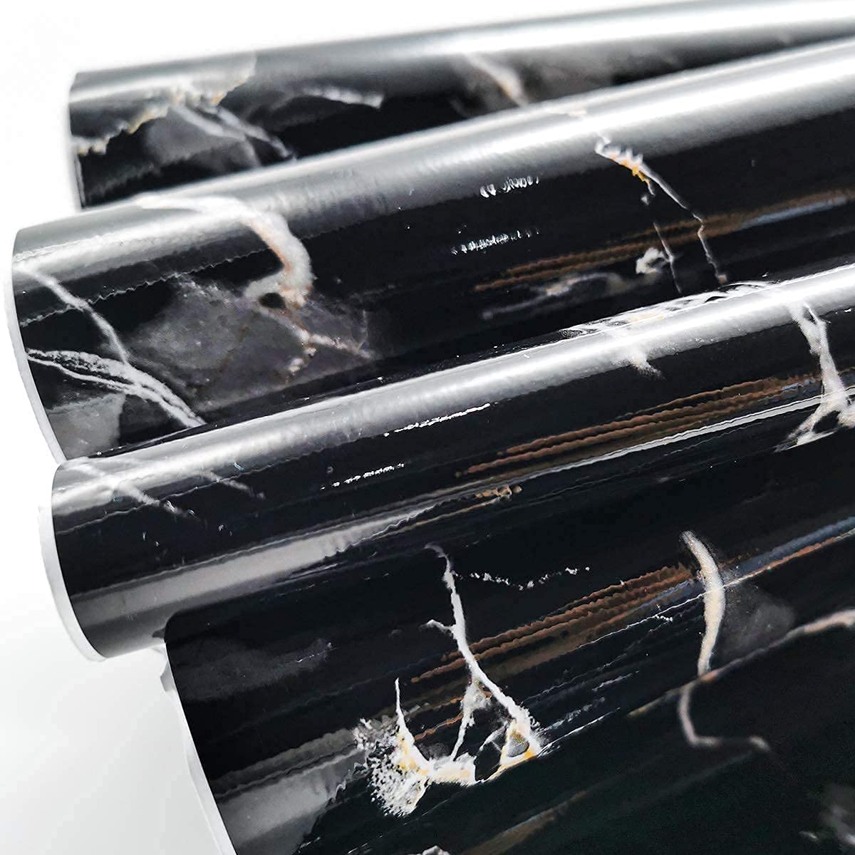 WALLTON Wall Stickers Marble (12 x 48 Inches) Jade Kitchen Counter, Cabinet Makeover, Almirah, Plastic & Wooden Tabletop, Wardrobe, PVC DIY Self Adhesive, Black and Golden Marble Gloss - Medaid International