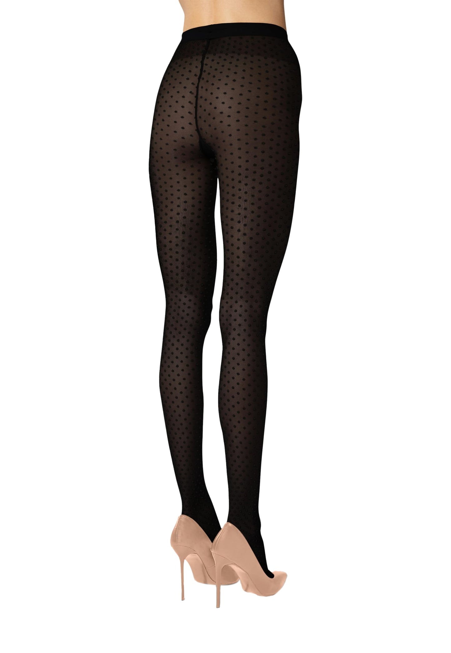 Wolford Satin Touch Dots Tights for Women 20 Denier Sheer Hosiery Pantyhose Elegant 3D Dot Design Shiny Finish Soft Waistband Black - Medaid International