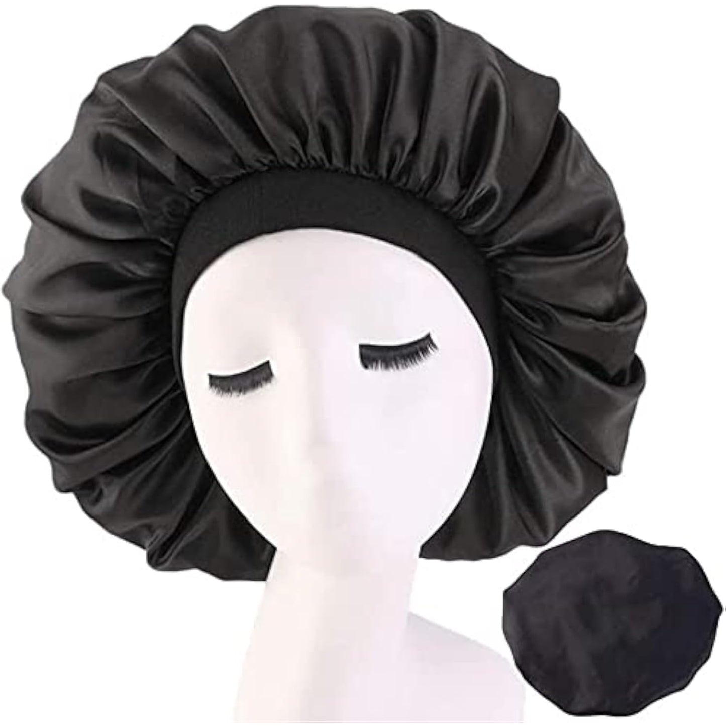 Women's Adjustable Reversible Satin Bonnet - Soft Double Sided Sleep Cap, Protects Natural Hair, Assorted Colors (Black) - Medaid International
