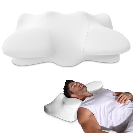 Dual-Height Cervical Neck Pillow for Pain Relief, Memory Foam Pillows with Cooling Tech -3D Ergonomic Support, Cooling Cover, for Side/Back/Stomach Sleeper Pillow, Minimalist Style - White - Medaid International