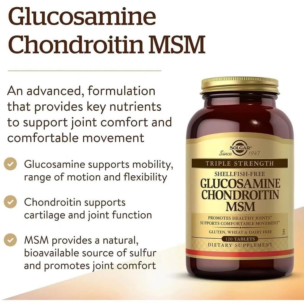 Solgar Triple Strength Glucosamine Chondroitin MSM, 120 Tablets - Promotes Healthy Joints, Supports Comfortable Movement - Shellfish Free - Gluten Free, Dairy Free - 60 Servings - Medaid International