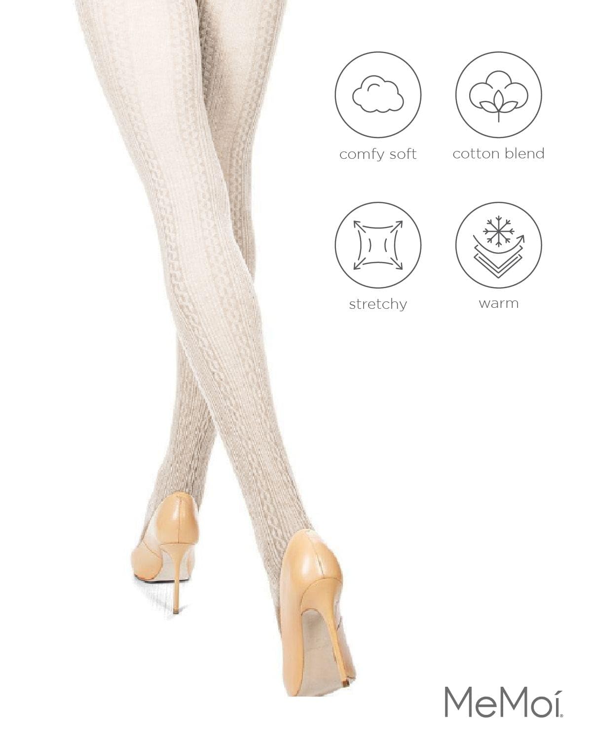 MeMoi Toronto Cable Cotton Tights for Women, Cozy and Breathable Warm Sweater Tights - Sizes S to XL, Winter White, Medium/Large - Medaid International