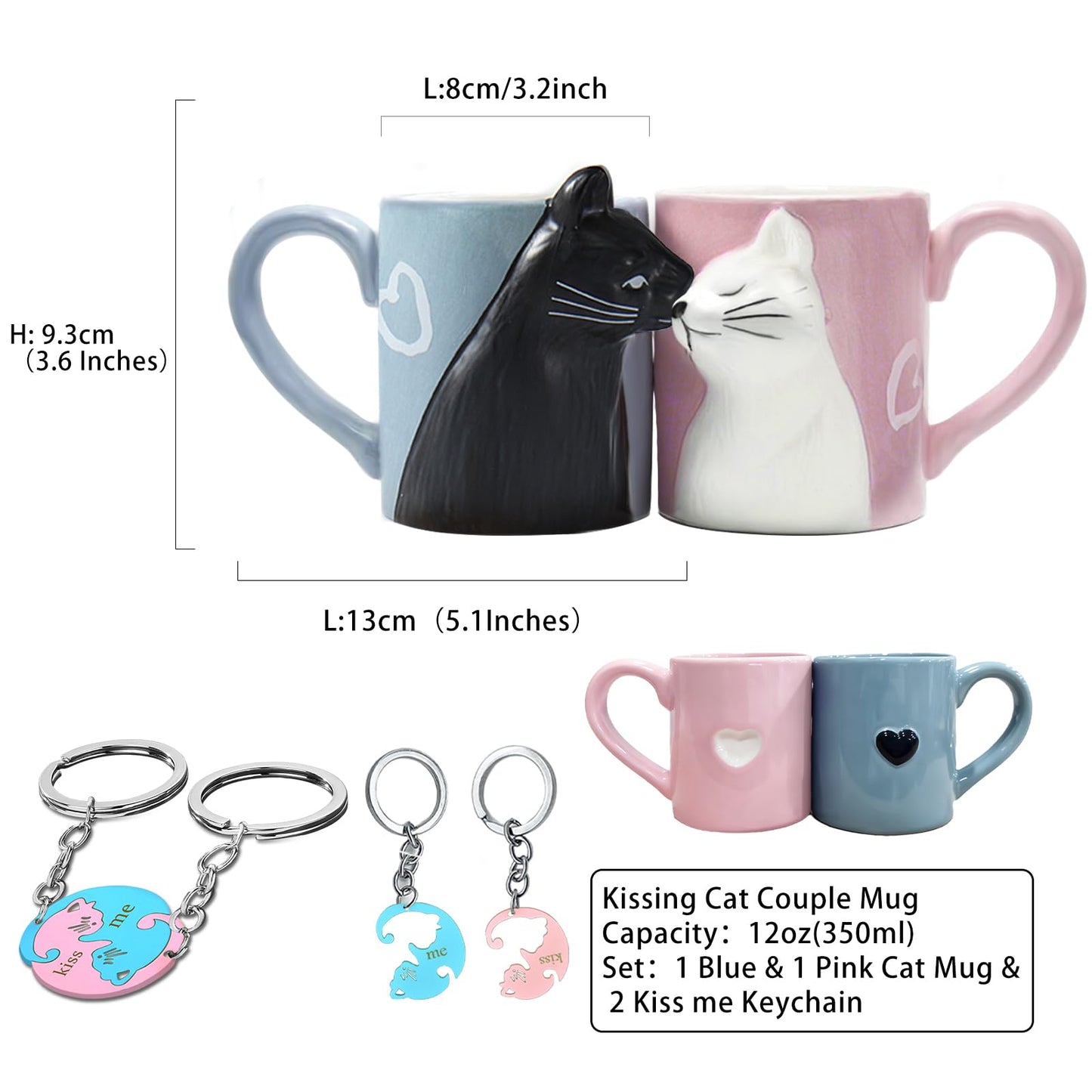 BigNoseDeer Couple Gifts Cute Kissing Cat Mug Matching Couples Stuff Ceramic Coffee Mugs for Wedding Gifts Anniversary Engagement Gift for Couples Cat Lovers 12oz - Medaid International