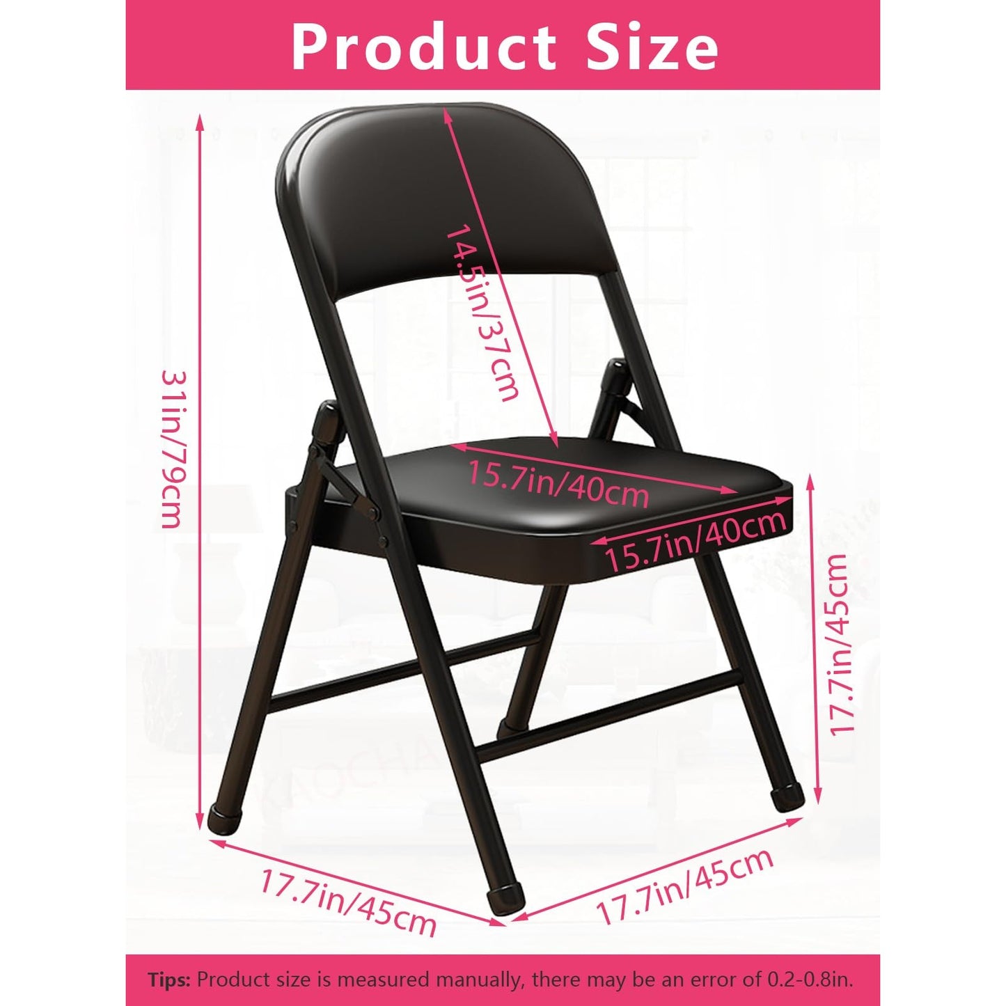 KAOCHA 1 Pack Bulk Folding Chairs with Padded Cushion, Single Black Steel Metal Frame Foldable Chair for Indoor and Outdoor, Portable Stackable Commercial Seat for Bedroom Patio Party Event - Medaid International