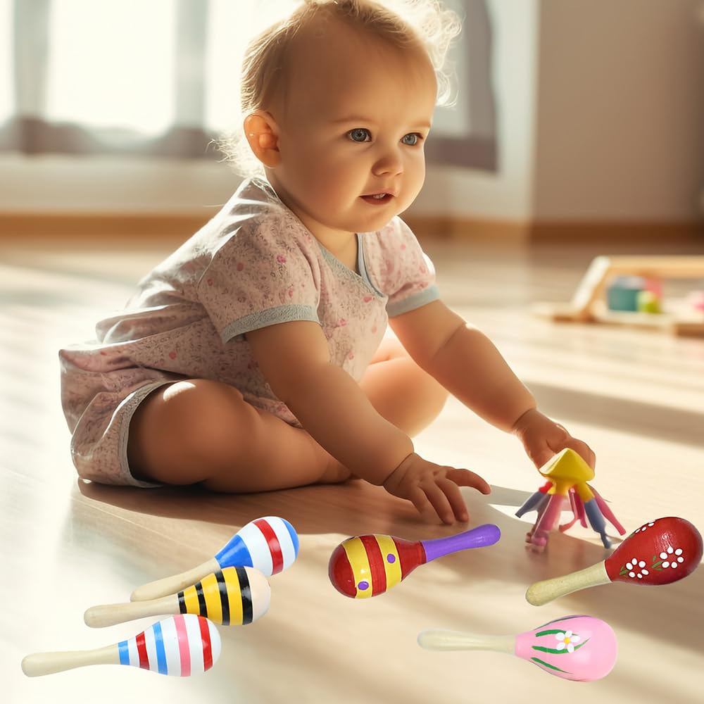 Deermon Lovely 10 Pack Kids Colorful Mini Wooden Maracas, Festival Rattles Egg Shaker Noisemaker Party Favors, Baby Shaker Sand Hammer Mexican Theme Birthday Musical Instruments Hand Percussion Toy - Medaid International