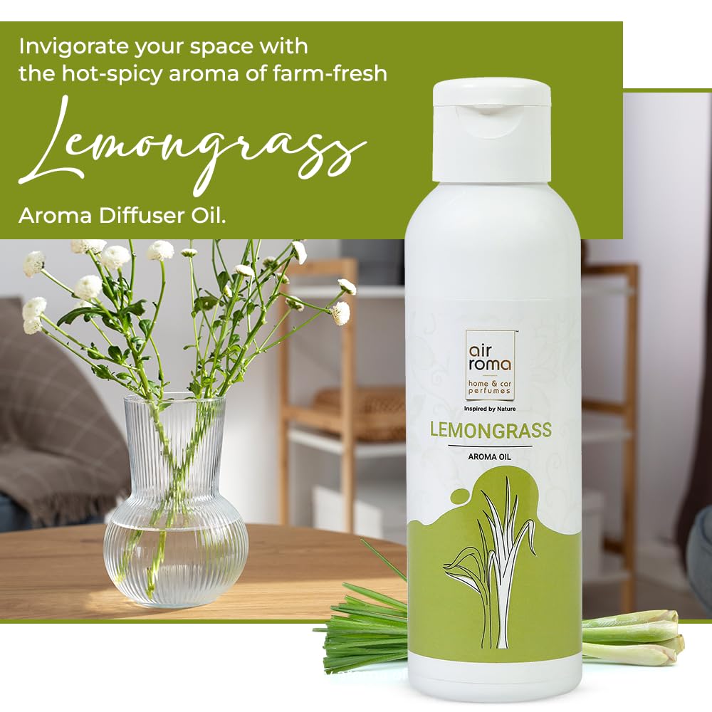 AIR-ROMA Pure, Natural and Undiluted Lemon Grass Aroma Diffuser Oil - 100ml, Yellow - Medaid International
