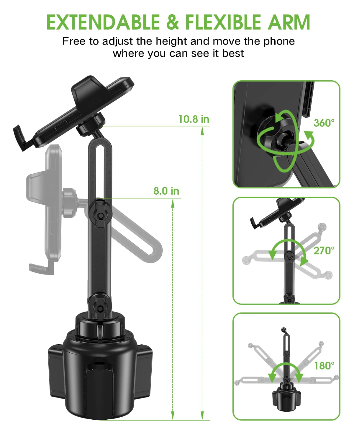EOCAHO 2025 Upgraded Cup Phone Holder for Car, Universal No Shaking Cup Holder Phone Mount with Expandable Base for Car Truck, Adjustable Holders,Compatible with iPhone Samsung All Phones: 1 Pack - Medaid International