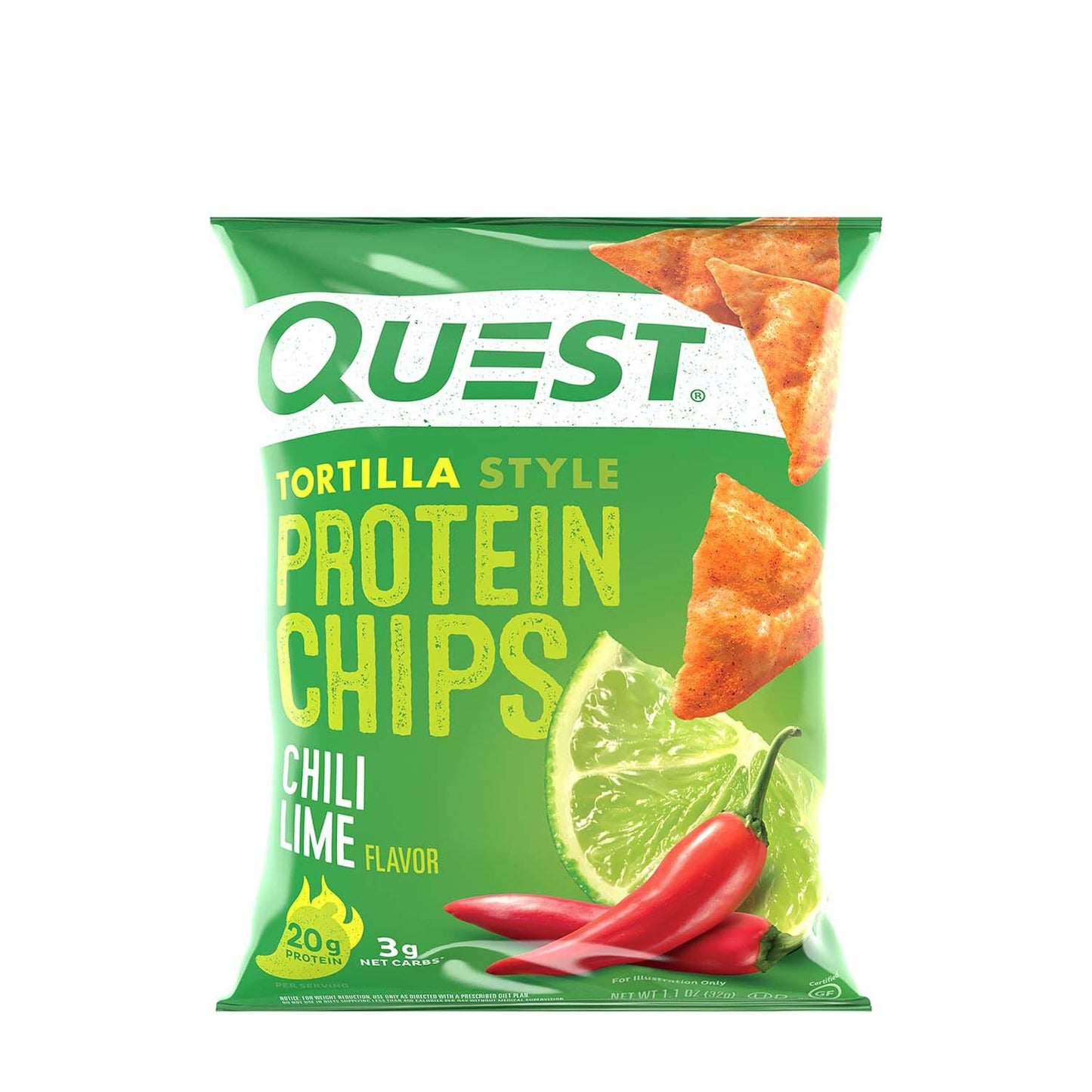 Quest Nutrition Tortilla Style Protein Chips, Chili Lime, Low Carb, Gluten Free, Baked, 1.1 Ounce (Pack of 8) - Medaid International