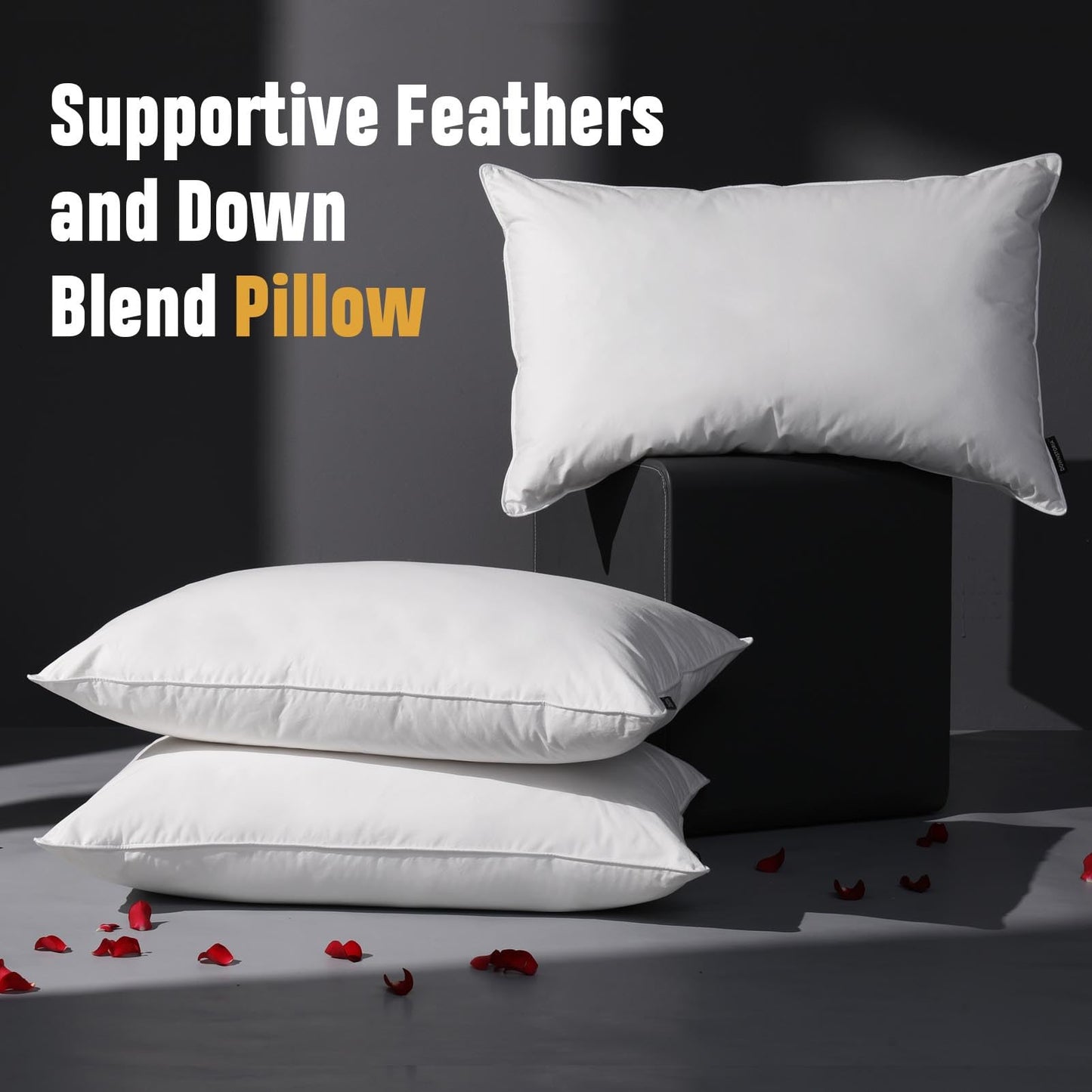 Luxury Feather Down Pillow Queen Size Set of 2 Pack, 100% Cotton Hotel Collection Bed Pillows for Sleeping, Down Surrounded Soft Medium Firm Pillows for Side Back Stomach Sleepers 20" x 30" - Medaid International