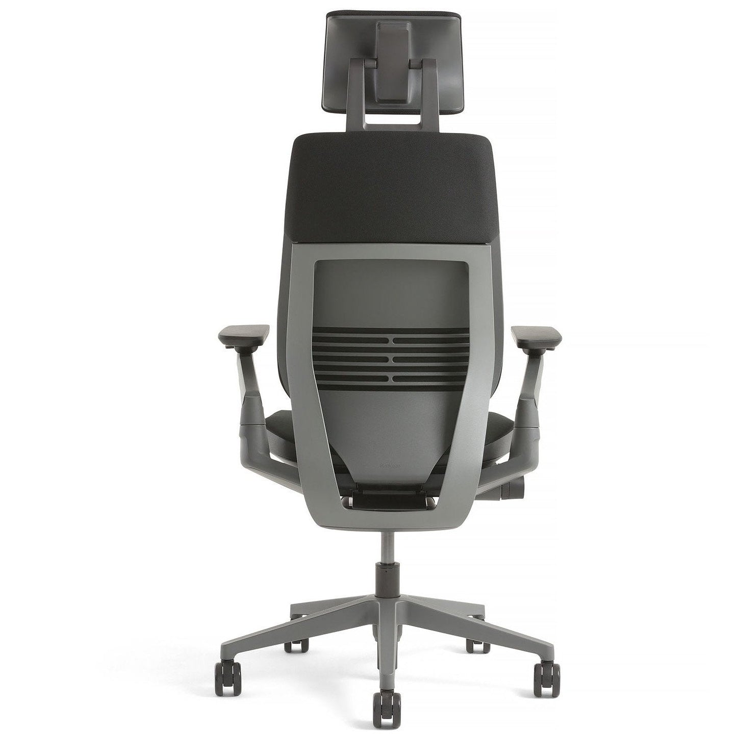 Steelcase Gesture Office Desk Chair with Headrest, Cogent Connect Licorice 5S26 Fabric, Medium Seat Height, Light on Dark Frame, Lumbar Support, and Hard Floor Casters - Medaid International