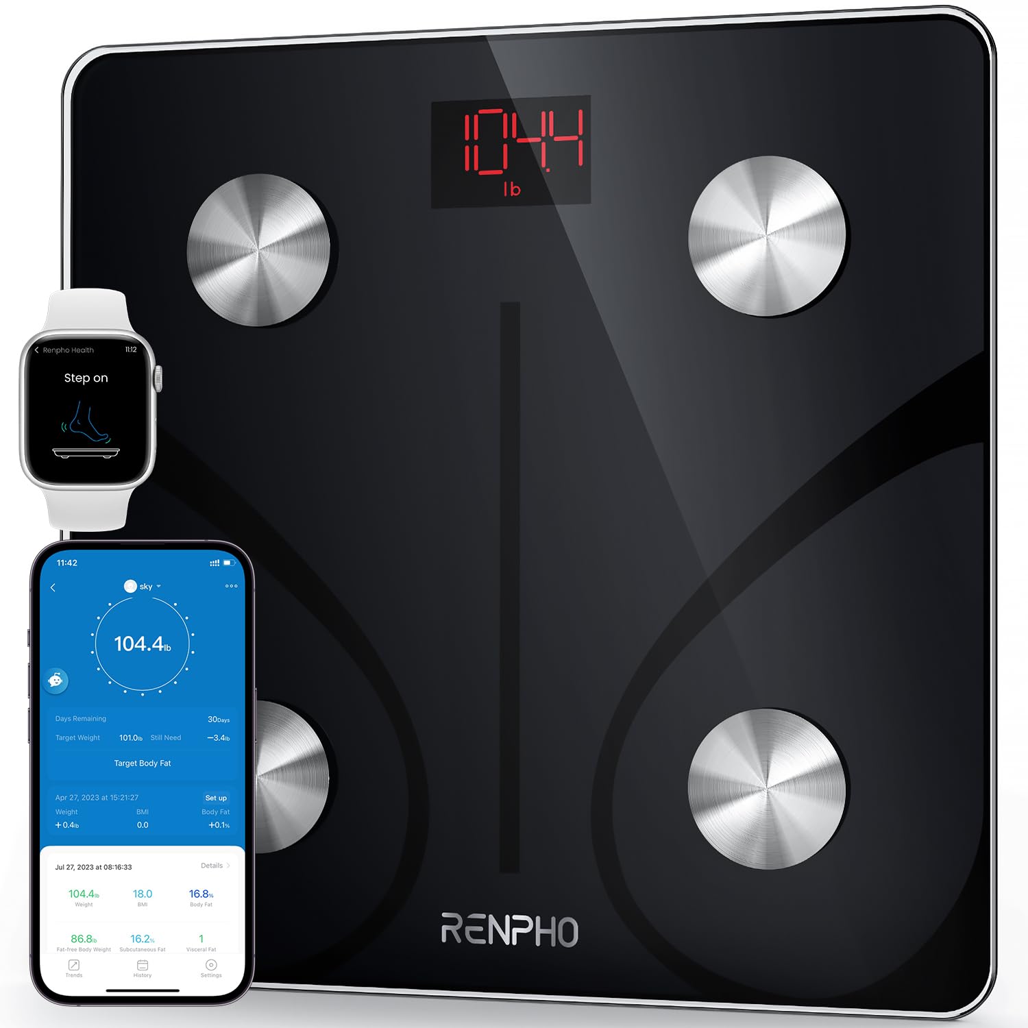 RENPHO Smart Scale for Body Weight, FSA HSA Eligible, Digital Bathroom Scale BMI Weighing Bluetooth Body Fat Scale, Body Composition Monitor Health Analyzer with Smartphone App, 400 lbs - Elis 1 - Medaid