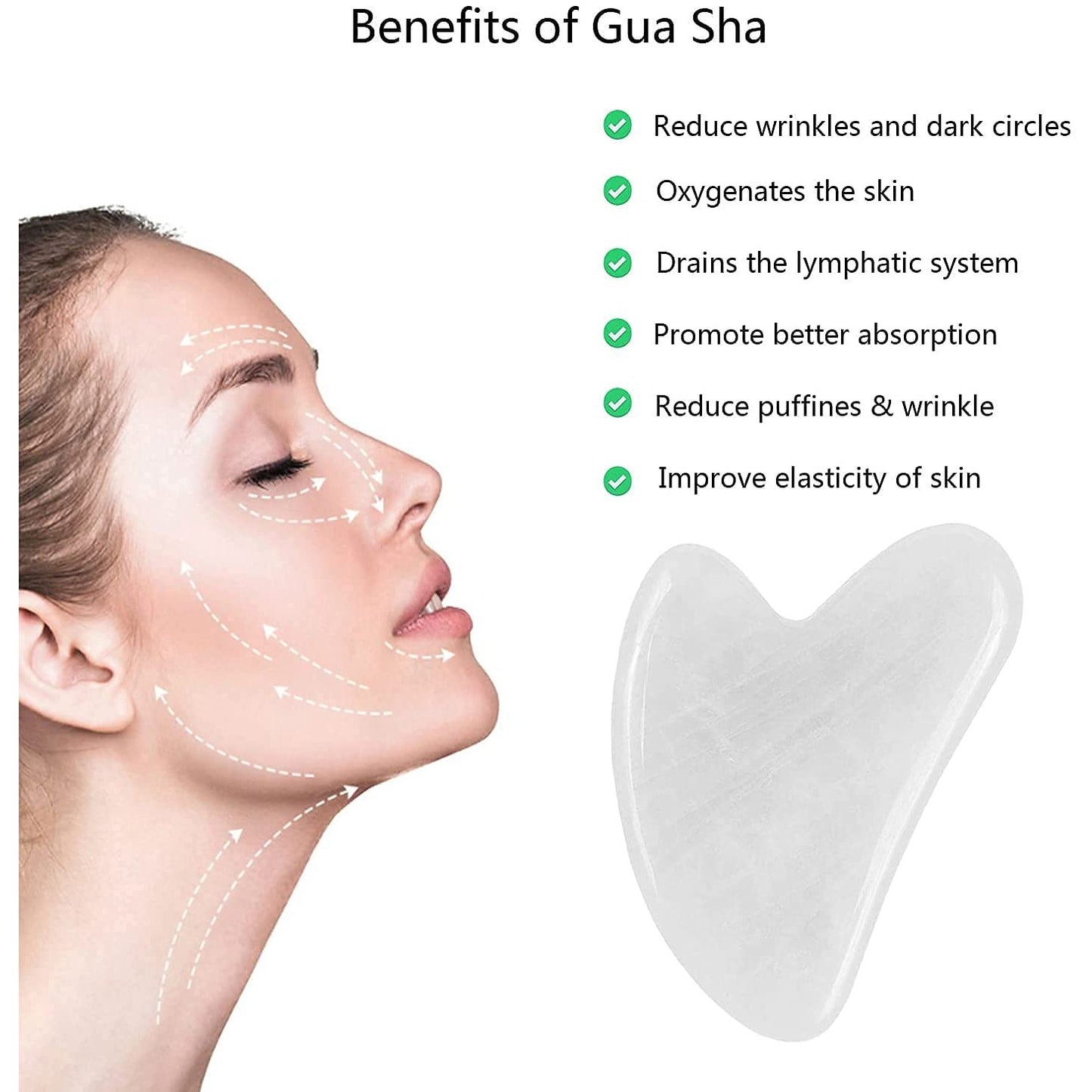 Gua Sha Facial Tools, Jade Gua Sha Stones Massage Scraping for Physical Therapy and SPA Acupuncture Therapy Used for Face, Eyes, Neck and Body (White) - Medaid International