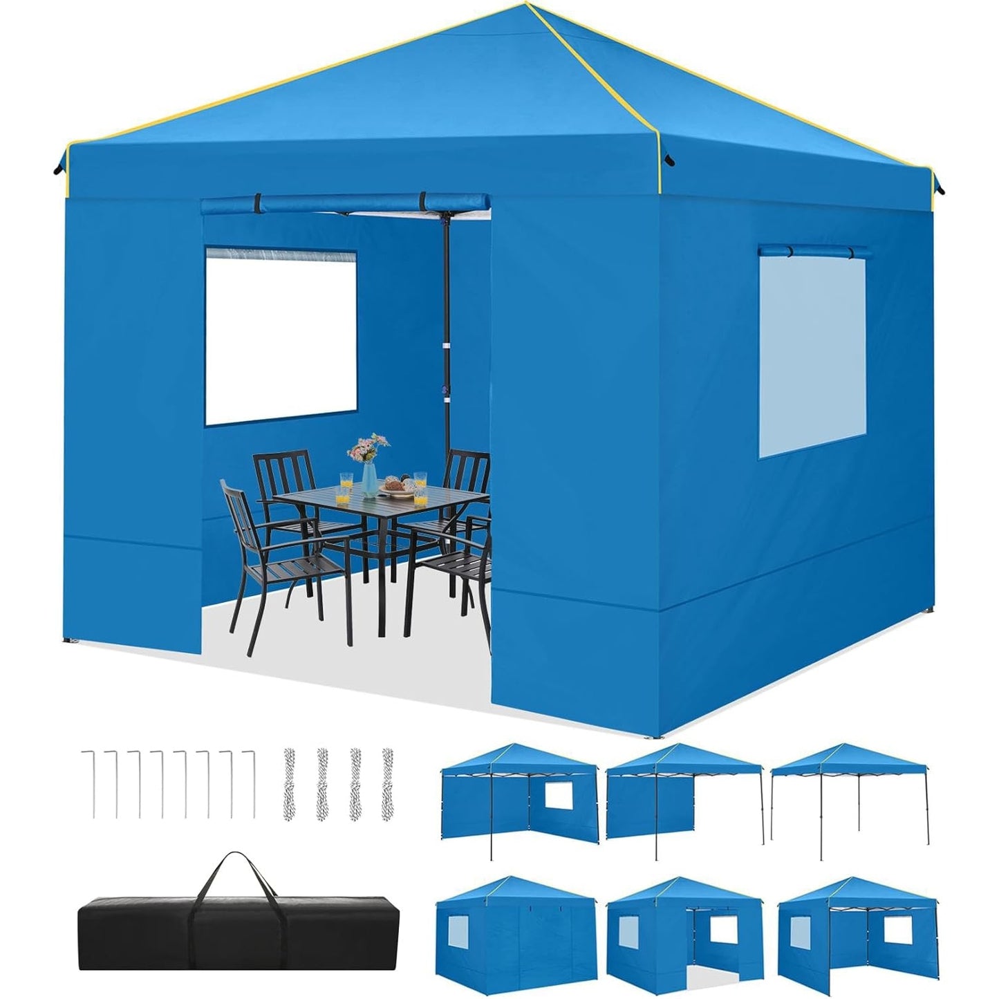 TOOLUCK Canopy Tent, 10x10 Pop Up Canopy Tent with Sidewalls and Roll-up Ventilated Windows with Mosquito net, Ez Outdoor Commercial Instant Gazebo Tent for Party Waterproof with Carrybag - Medaid International