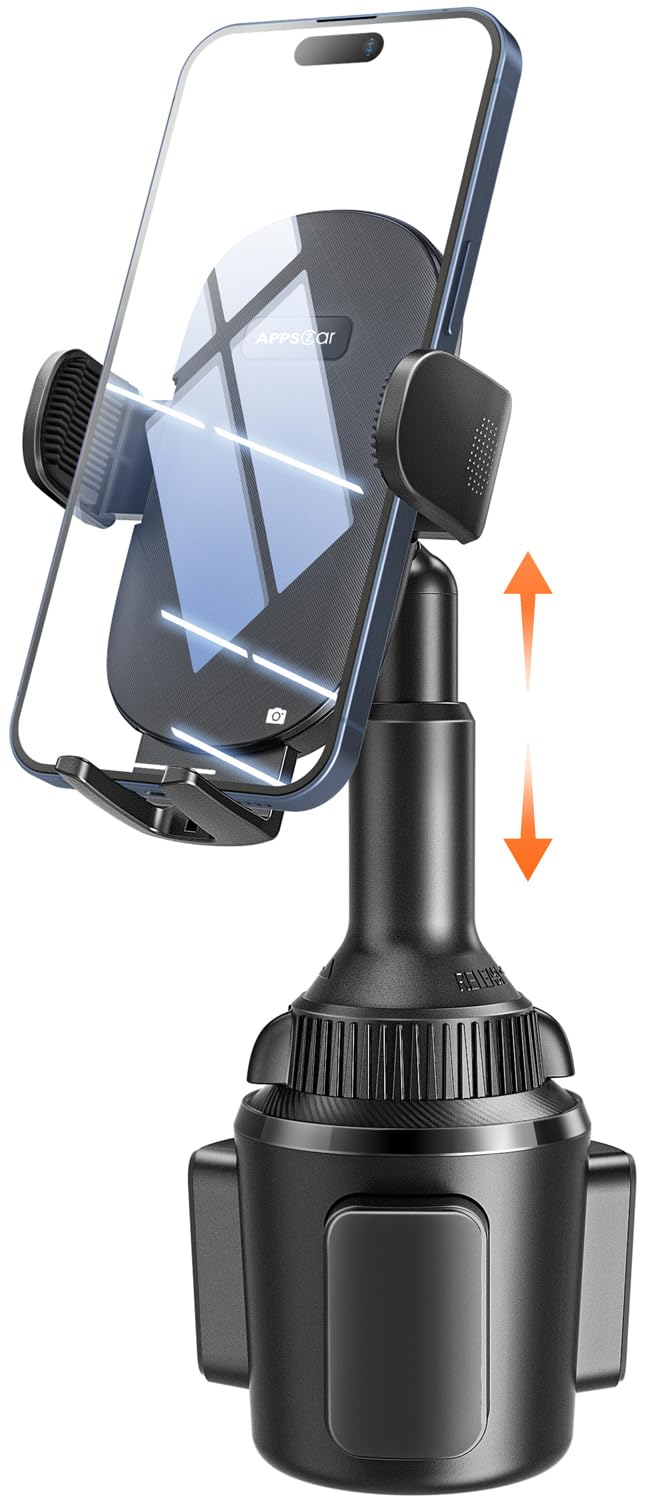 APPS2Car Universal Car Cup Phone Holder | Quick Extension Long Arm | 360° Swivel | Adjustable for iPhone, Samsung, Google, and All Smartphones | Stable & No Shake Design - Medaid International