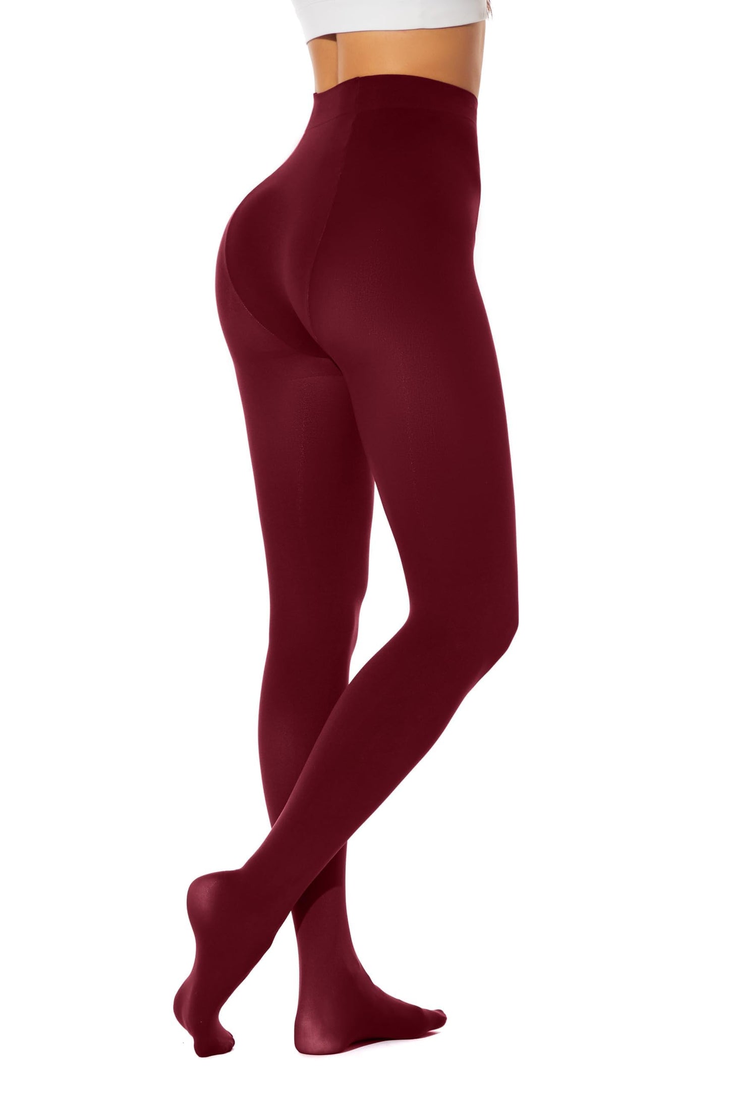 HeyUU Women's 80D Ultra Soft Opaque Tights, High Waist Solid Color Footed Pantyhose with 29 Colors burgundy lxl - Medaid International