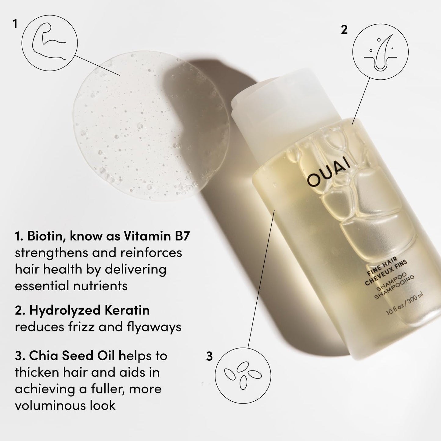 Ouai (300ml, Shampoo) - Fine Shampoo. Bring Fine Hair to the Next Level with Strengthening Keratin, Biotin and Chia Seed Oil. Hair is Left Clean, Bouncy and Voluminous. Free from Parabens, Sulphate... - Medaid International