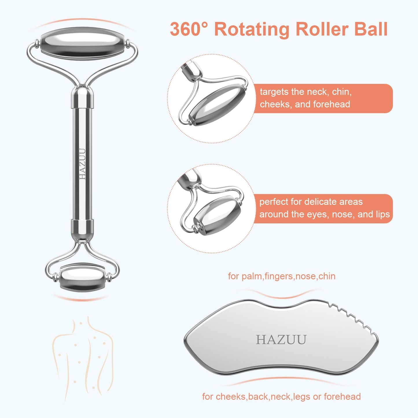 Stainless Steel Gua Sha & Face Rollers - Metal Roller for Eyes & Neck, Anti-Aging Facial Massage Tools, Gua Sha Facial Tool Kit (JGS-1) - Medaid International