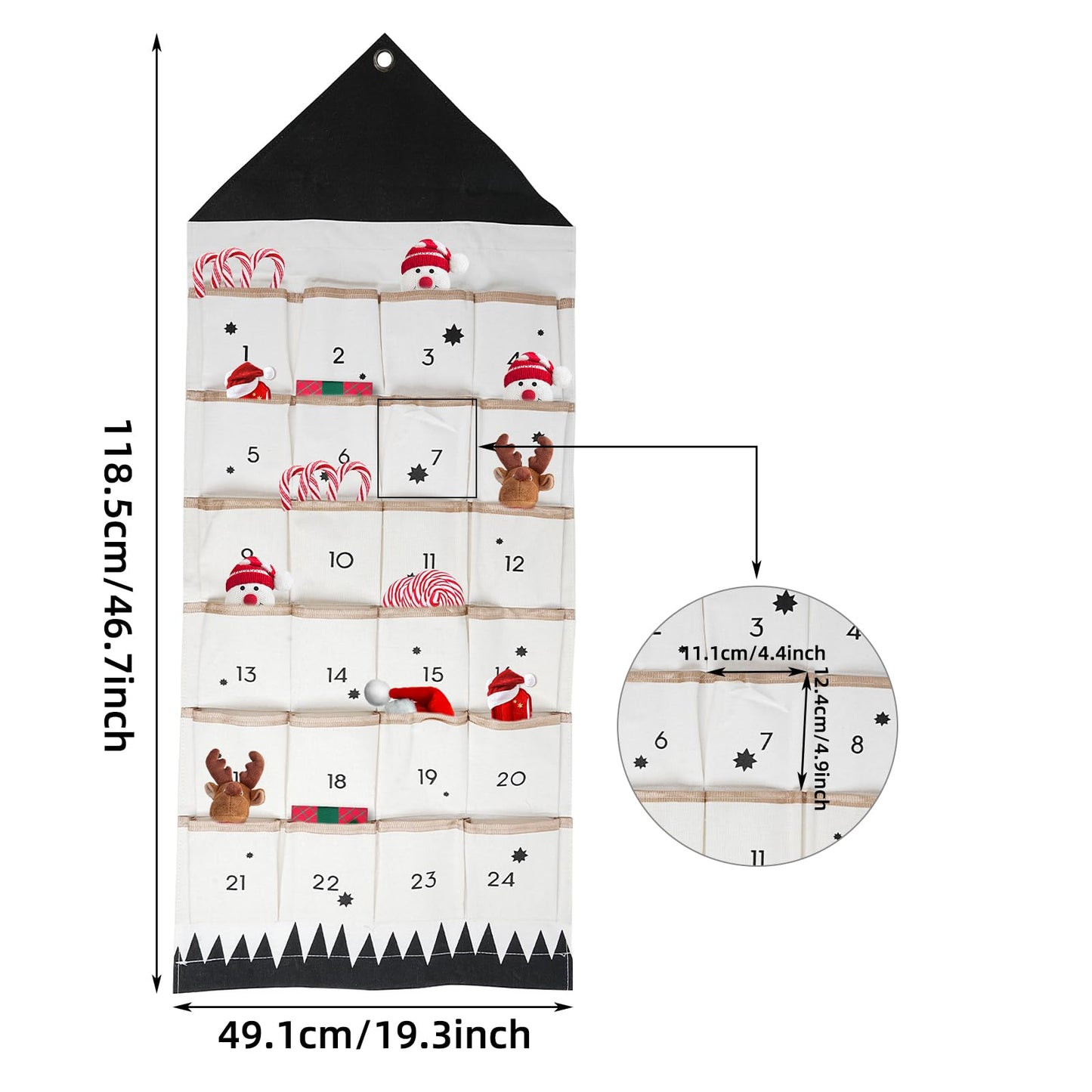 Christmas 24 Day Advent Calendar with Pockets Wall Hanging Bag for Holiday Decoration - Medaid International