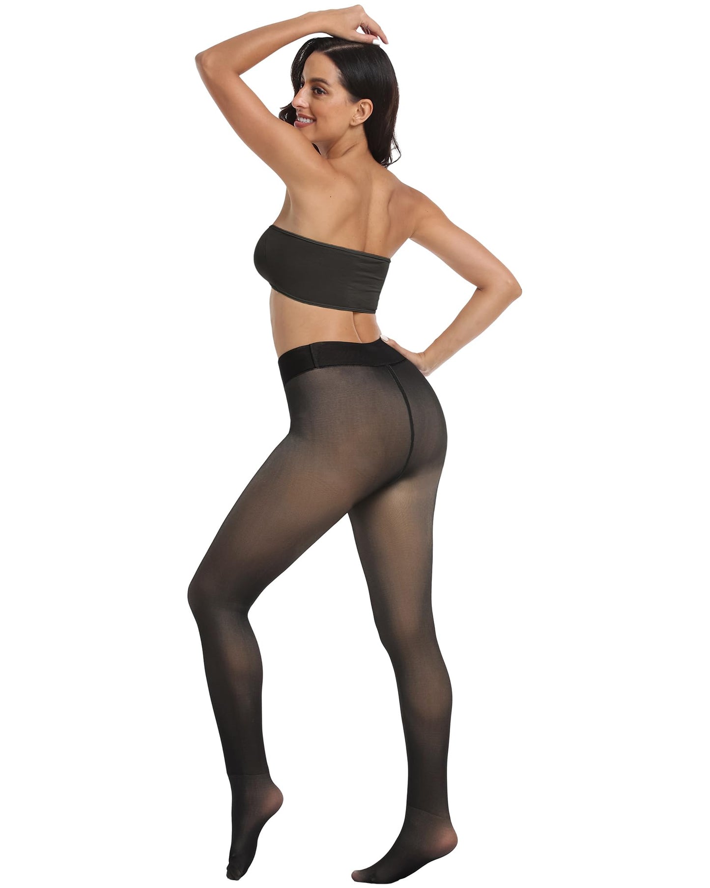 CHRLEISURE Women's Fleece Lined Tights - Fake Sheer Warm Pantyhose Thick Winter Leggings(TR Black, M/L) - Medaid International