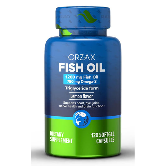 ORZAX Omega 3 Fish Oil 1200 mg - EPA DHA Omega 3 Supplement - Promotes Heart, Eye, Joint, Nerve, Immune, Brain and Blood Health - Burpless & Lemon Flavored - Non-GMO - 120 Softgels - 60 Day Supply - Medaid International