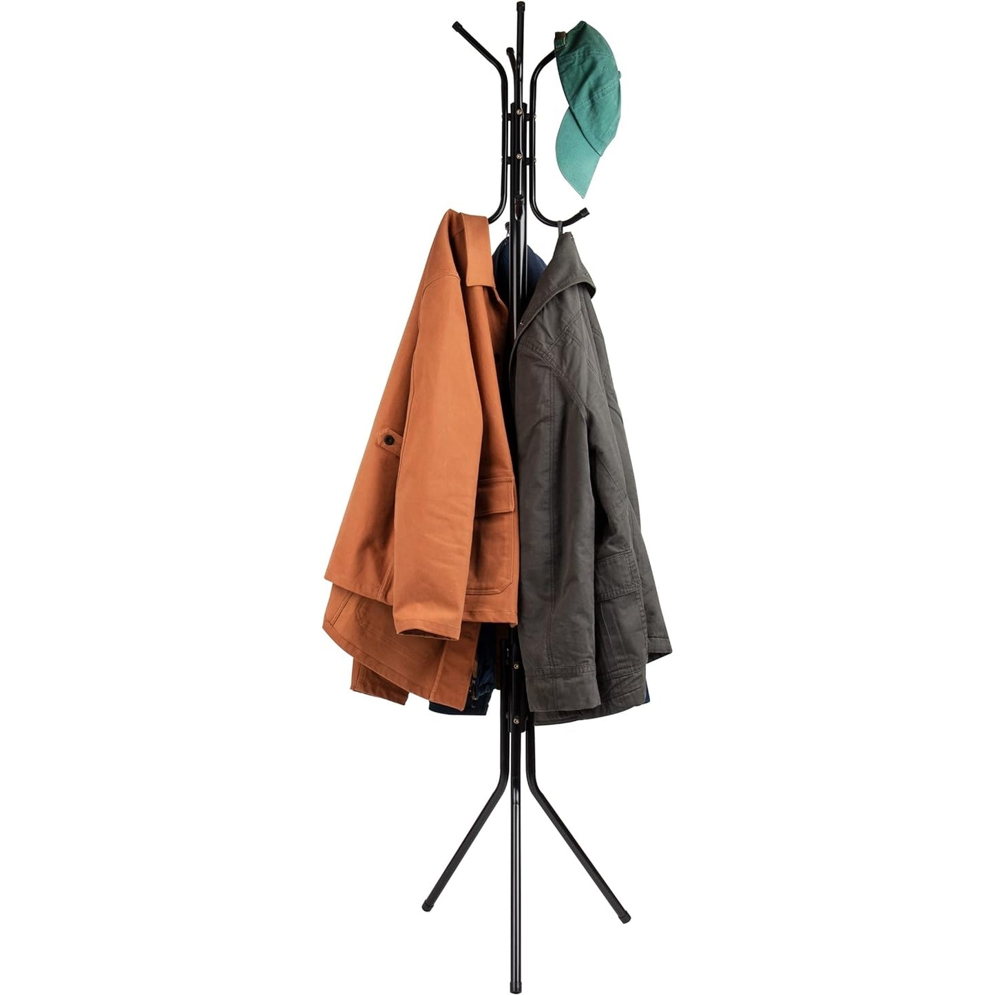 Mind Reader COATRACK11 Standing Metal Coat Rack Hat Hanger 11 Hook for Jacket, Purse, Scarf Rack, Umbrella Tree Stand, Black - Medaid International