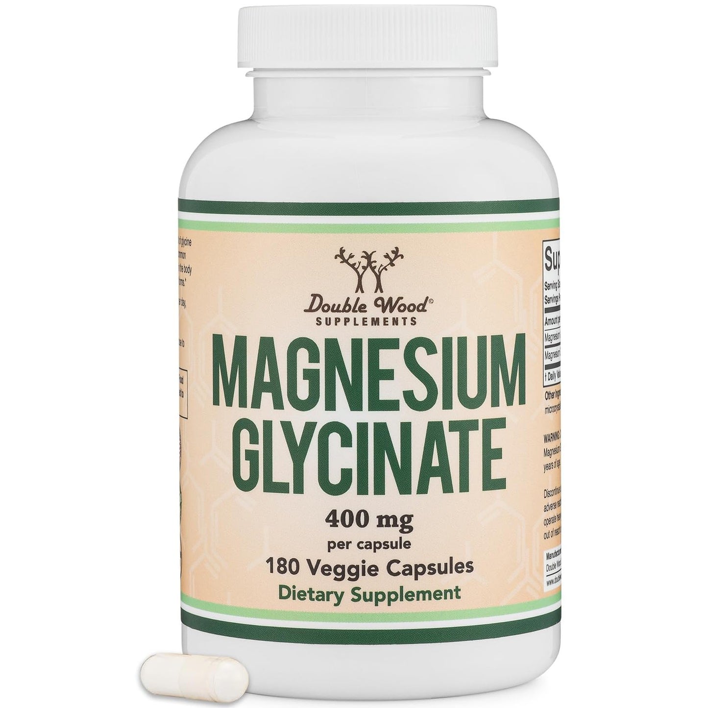 Magnesium Glycinate 400mg, for Sleep, Muscle, & Heart Support - (Vegan, Third Party Tested, Gluten Free, Non-GMO), 180 Capsules by Double Wood Supplements - Medaid International