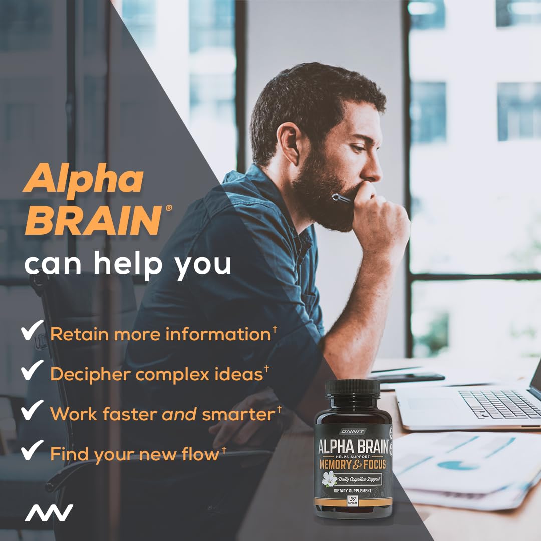 ONNIT Alpha Brain Nootropic Brain Supplement for Men & Women | Memory, Mental Clarity & Cognitive Improvement | Focus Capsules with L-Theanine, Vitamin B6 & Phosphatidylserine (30 Count) - Medaid International