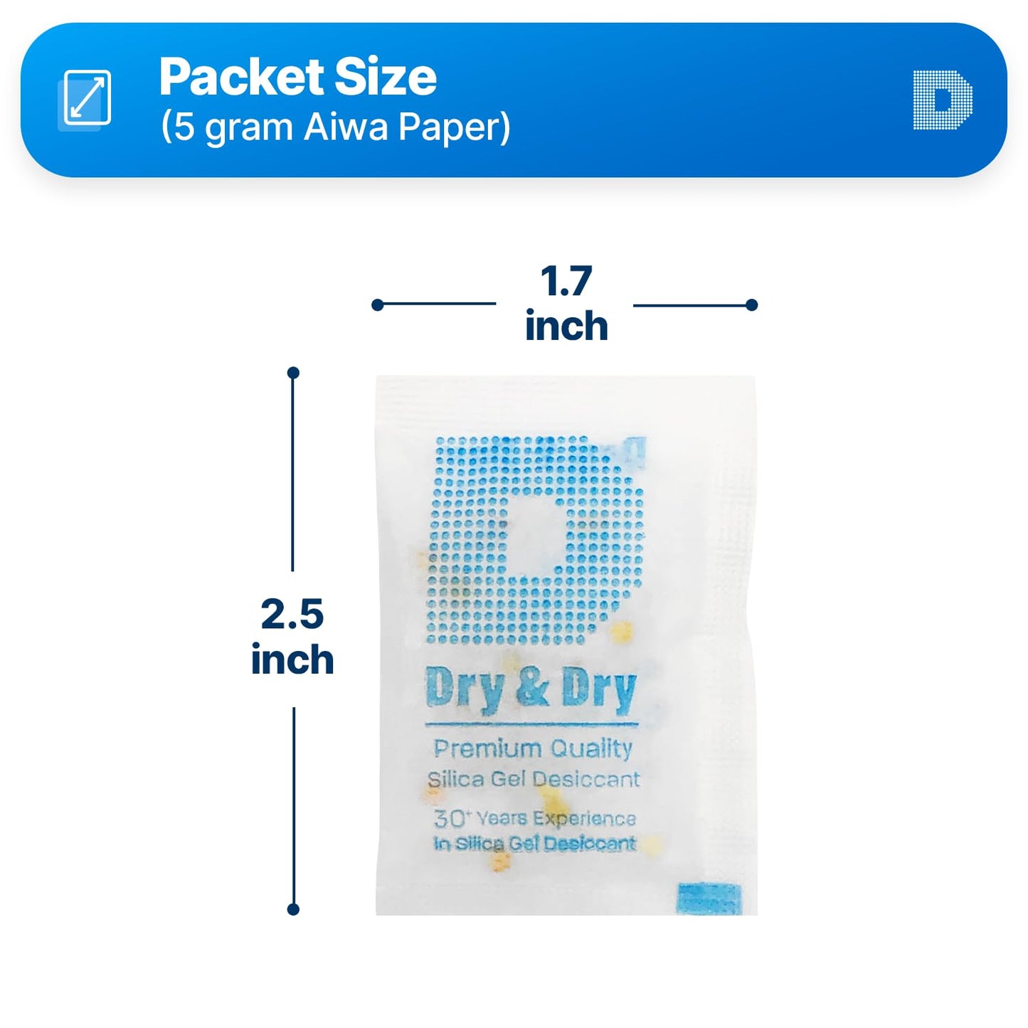 Dry & Dry Premium Orange Indicating Silica Gel Packets Desiccants - Food Safe Silica Gel Packets - White - 60 Packets (5 Gram) - Medaid International