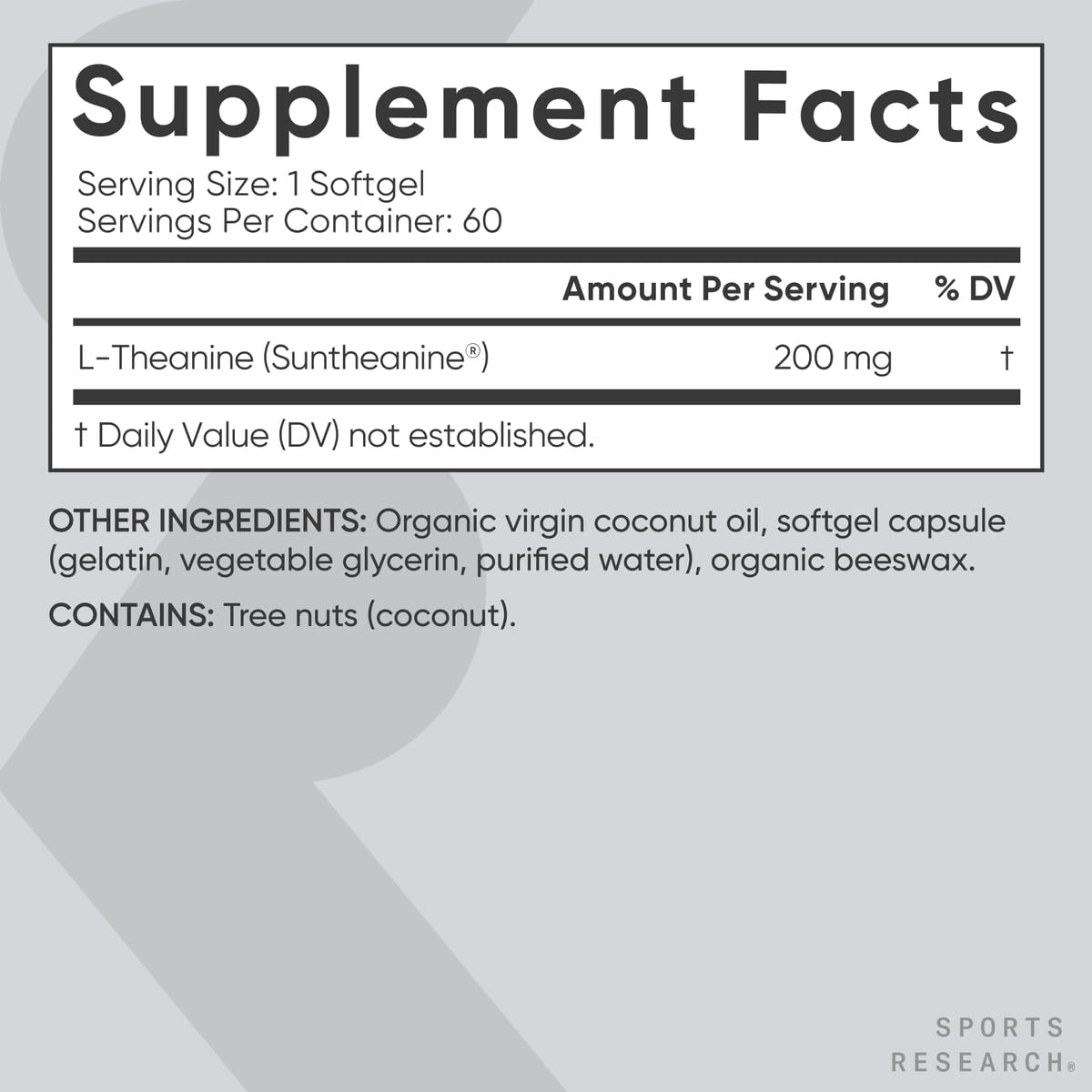 Sports Research Double Strength L-Theanine Supplement - Suntheanine Softgels for Focus, Relaxation & Alertness - Non-Drowsy Support Made with Coconut Oil, Non-GMO & Gluten Free - 200mg, 60 Count - Medaid International