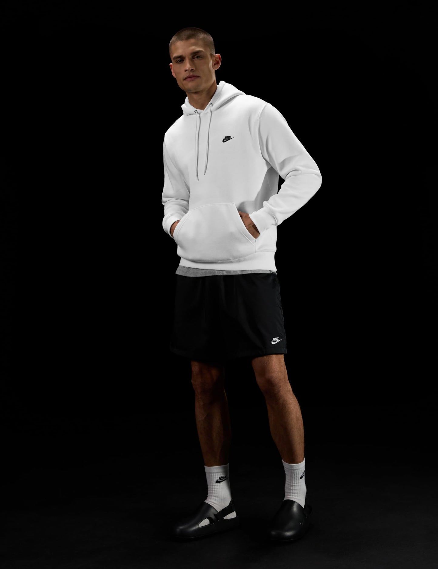 Nike Men's Club Pullover Fleece Hoodie, White/White/Black, Large - Medaid International