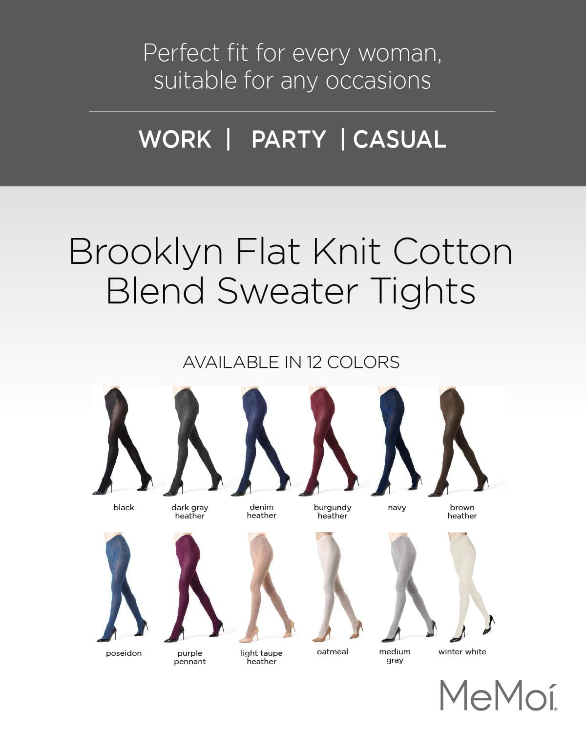 MeMoi - Sweater Flat Knit Tights, Lt Taupe Heather, Medium / Large - Medaid International