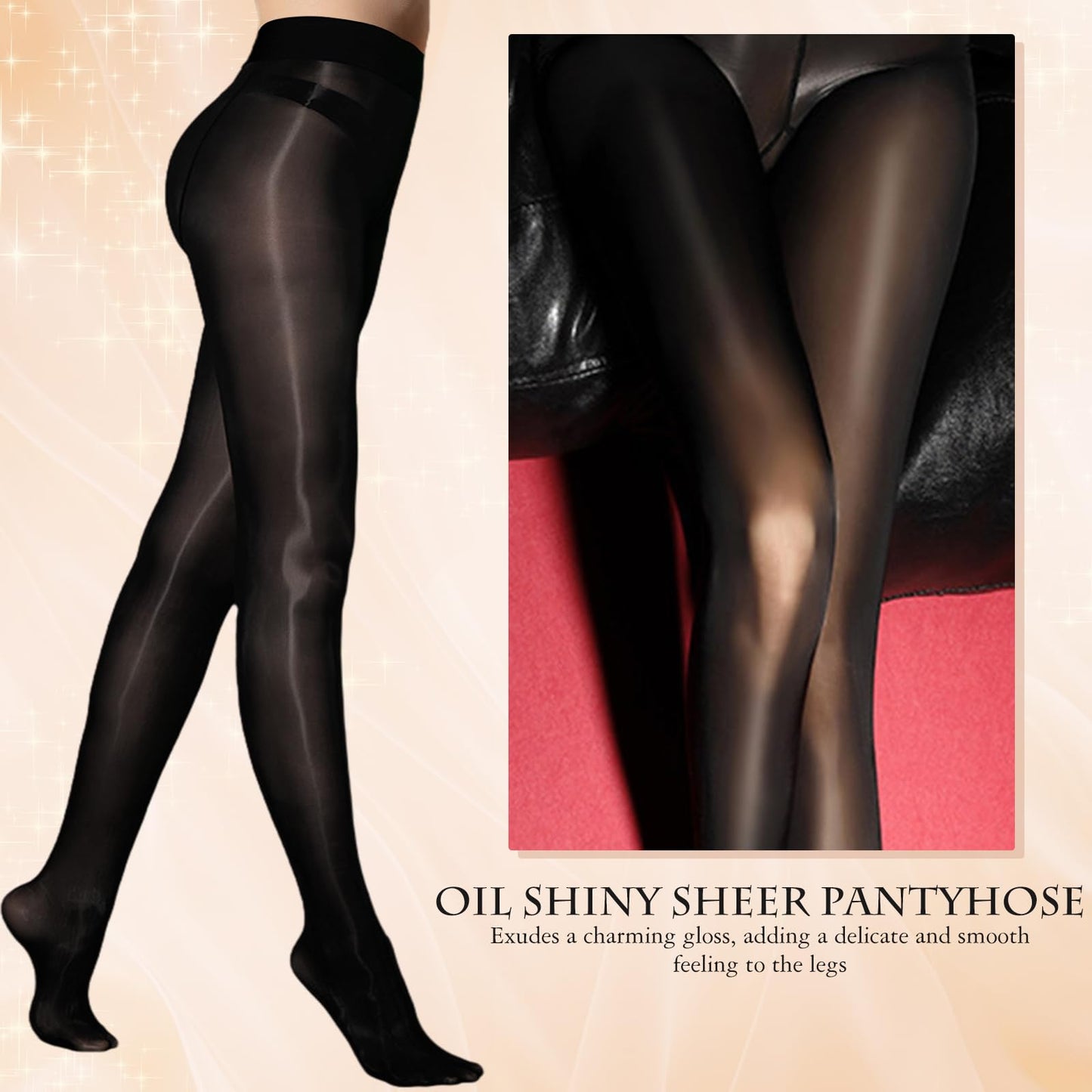 Buauty Shimmer Tights for Women, Shiny Oil Pantyhose Stockings, Oil Bright Shaping Tight Ultra Shiny Sheer Tights High Waist - Medaid International