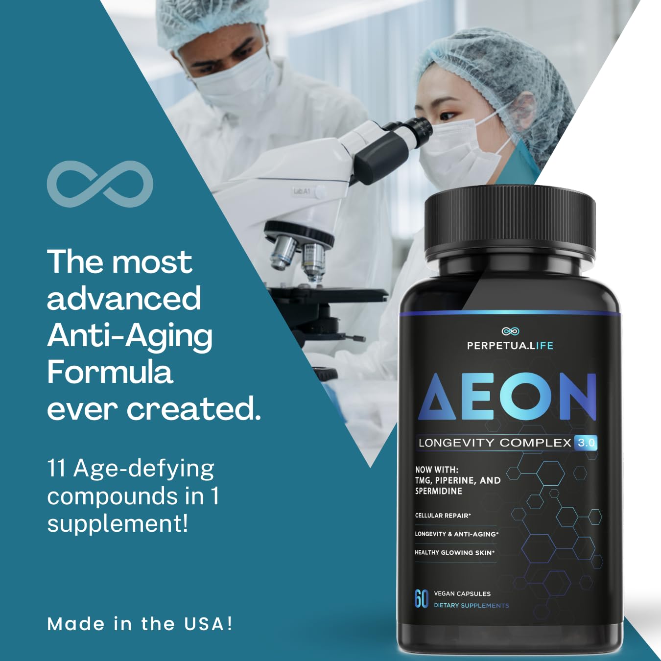 AEON Liposomal NAD+ Longevity Complex, with NAD+, NR, Resveratrol, Quercetin, Fisetin, L Theanine, TMG, EGCG, Spermidine, Astragalus, Anti-Aging Supplement, Vegan, 60 Capsules - Medaid International